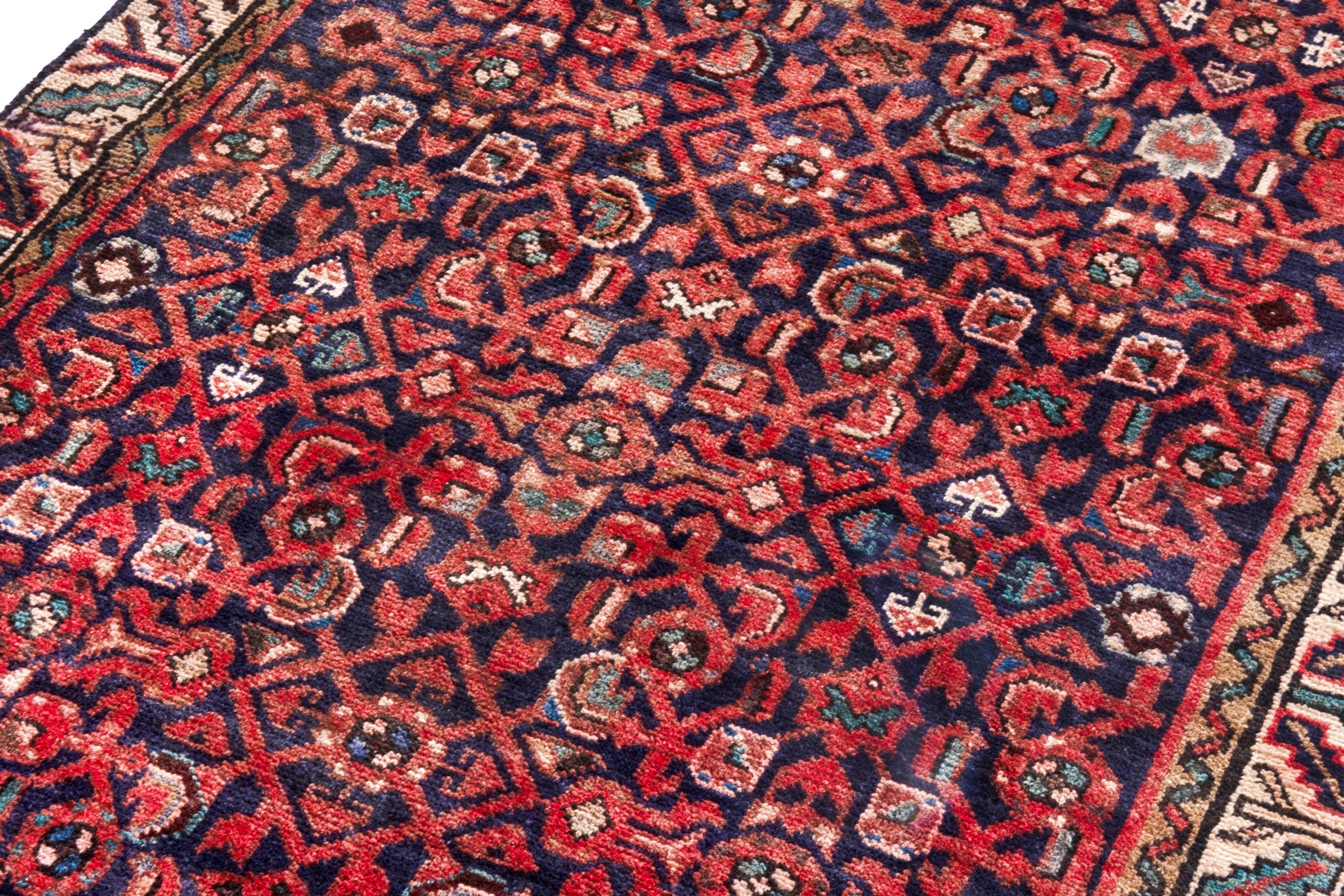 Persian Hamedan runner rug in burgundy and cream, view 9 of 22