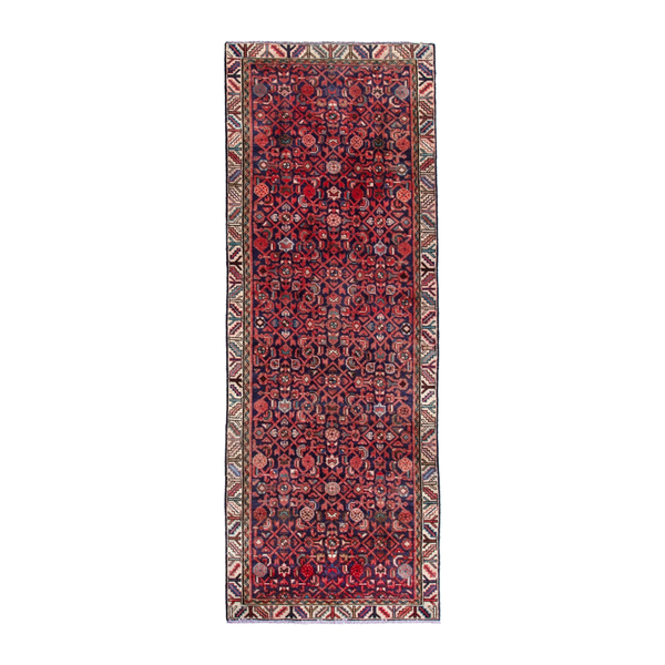 Persian Hamedan runner rug in burgundy and cream, 2'11" x 9'2"