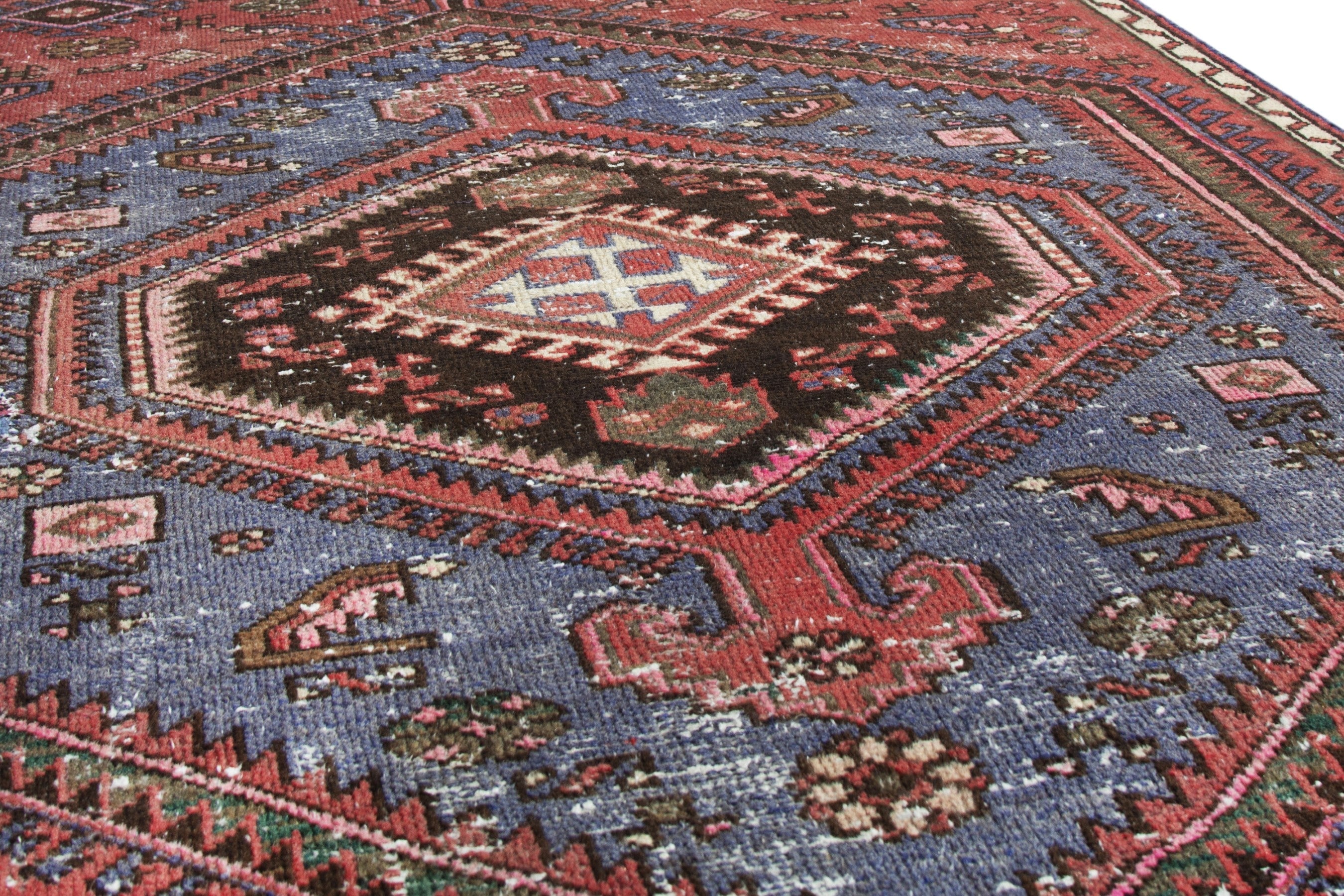 Persian Hamedan accent rug in rust and denim, view 10 of 18
