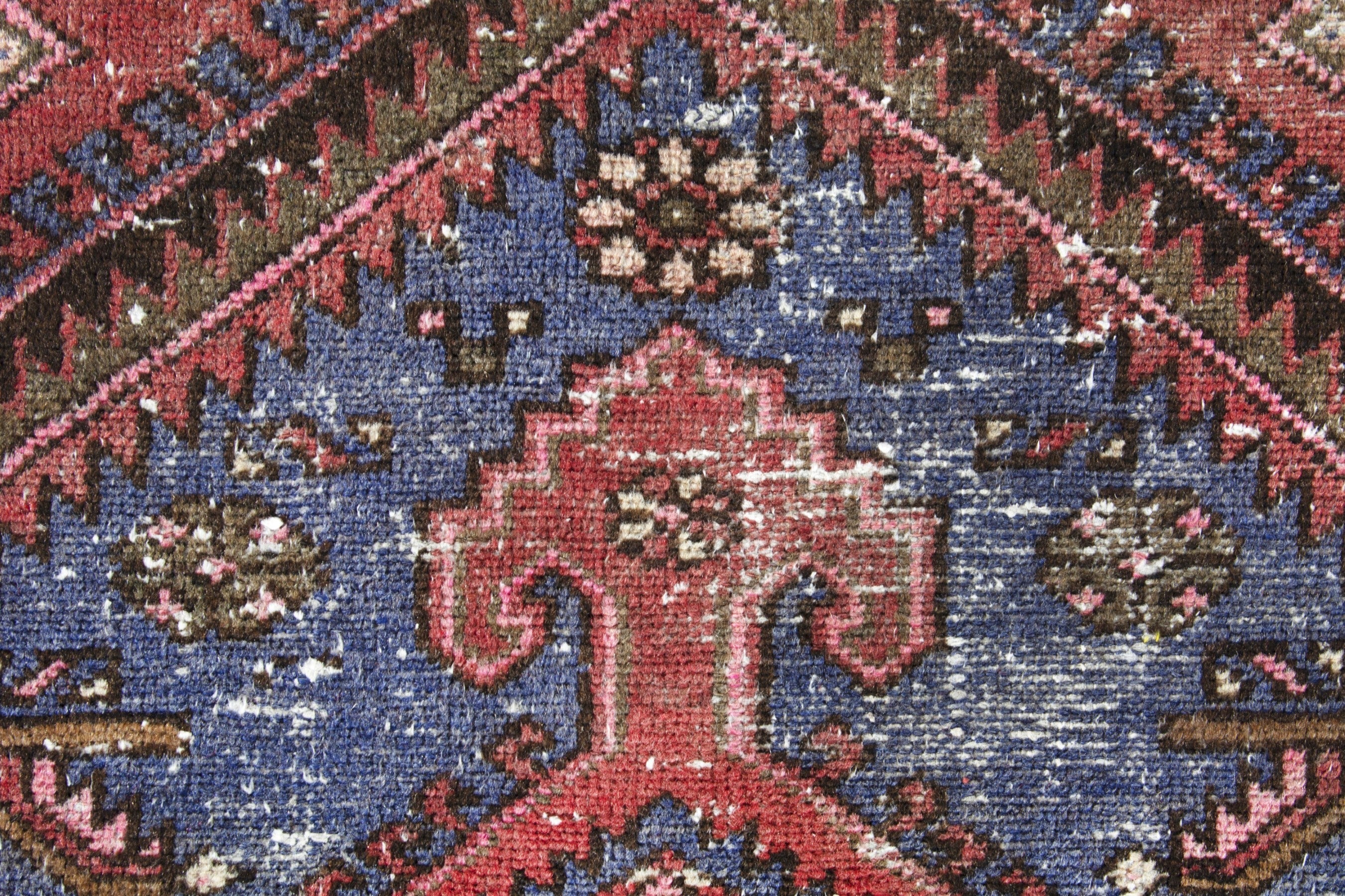 Persian Hamedan accent rug in rust and denim, view 12 of 18