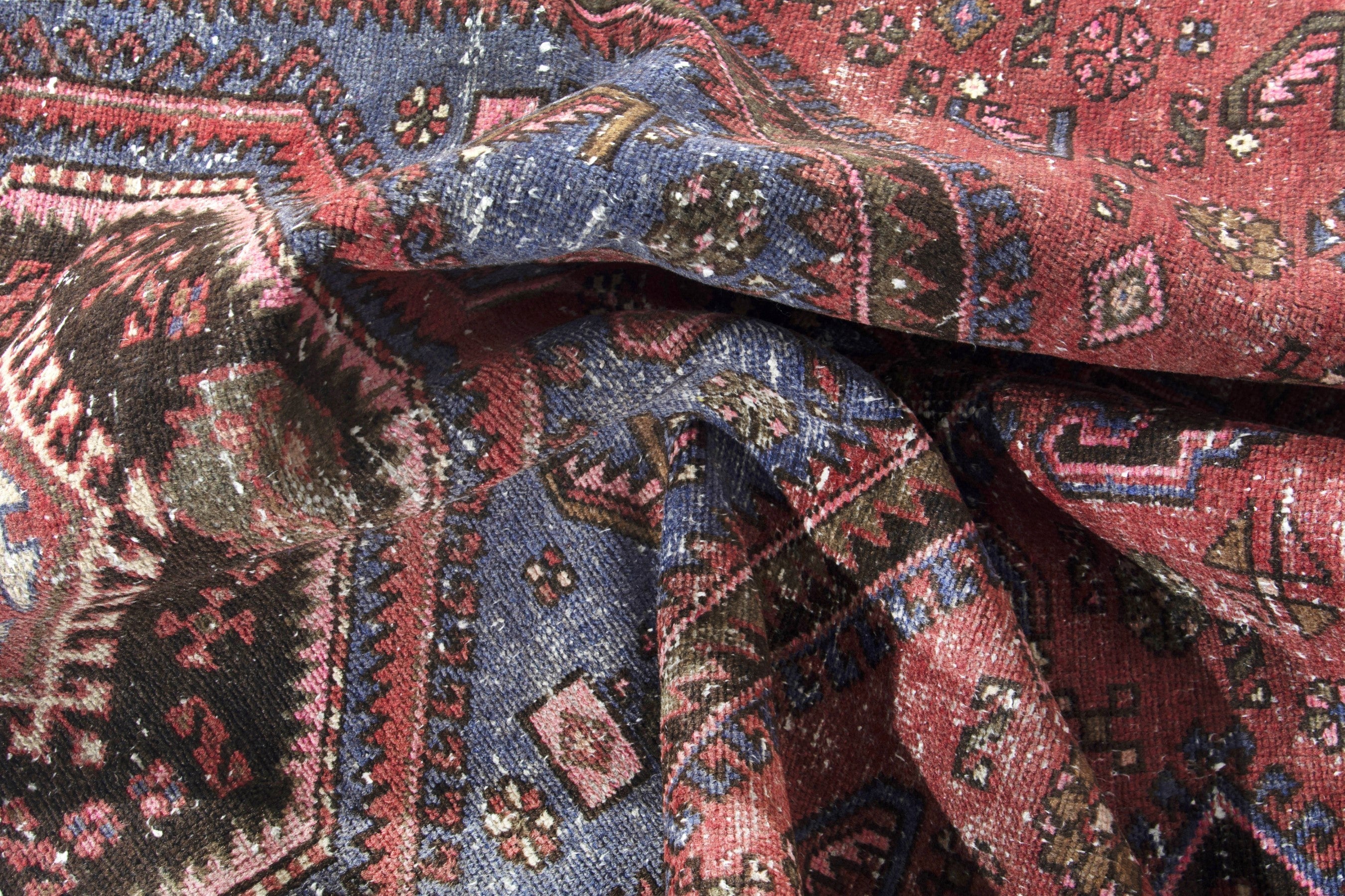 Persian Hamedan accent rug in rust and denim, view 15 of 18