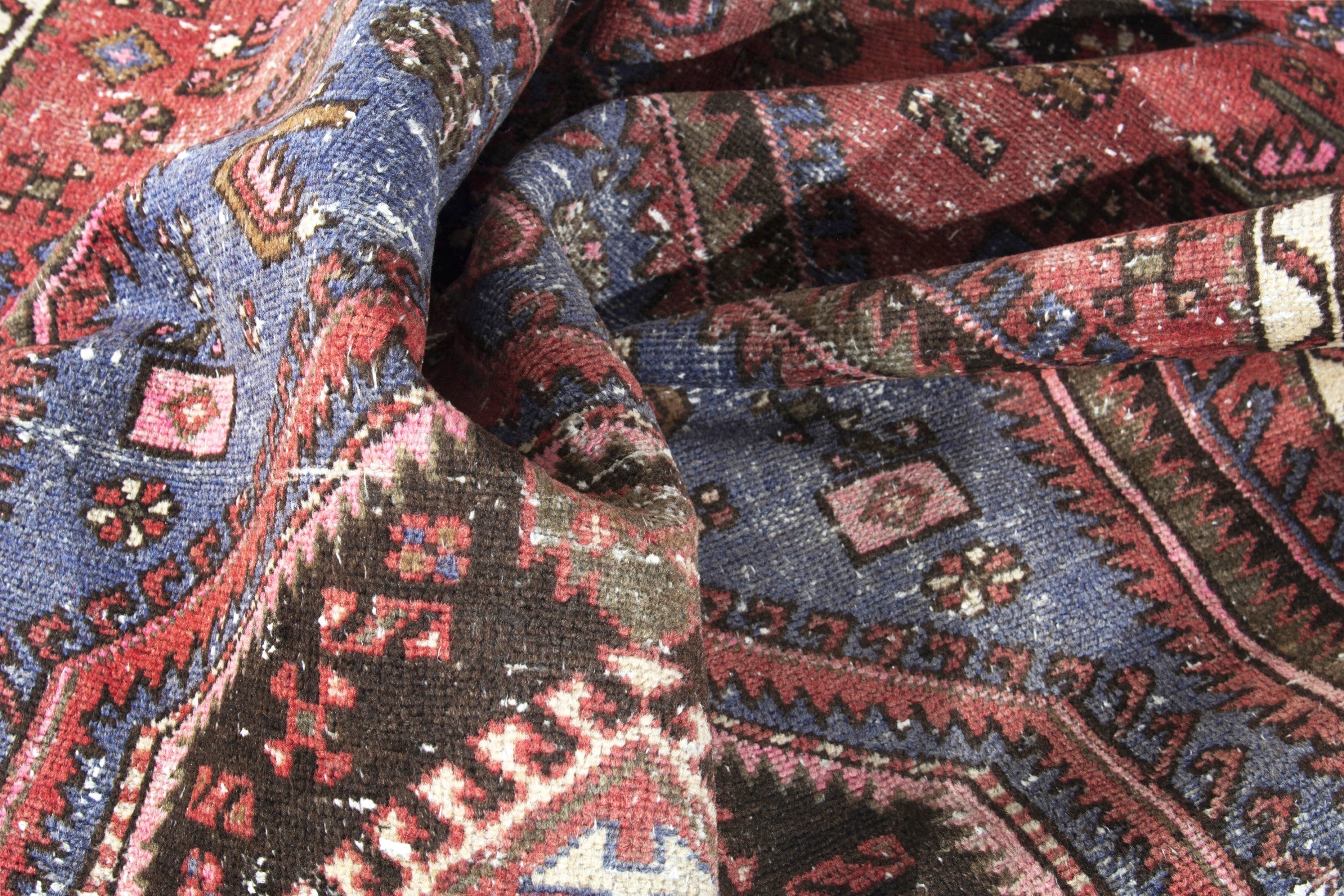Persian Hamedan accent rug in rust and denim, view 16 of 18