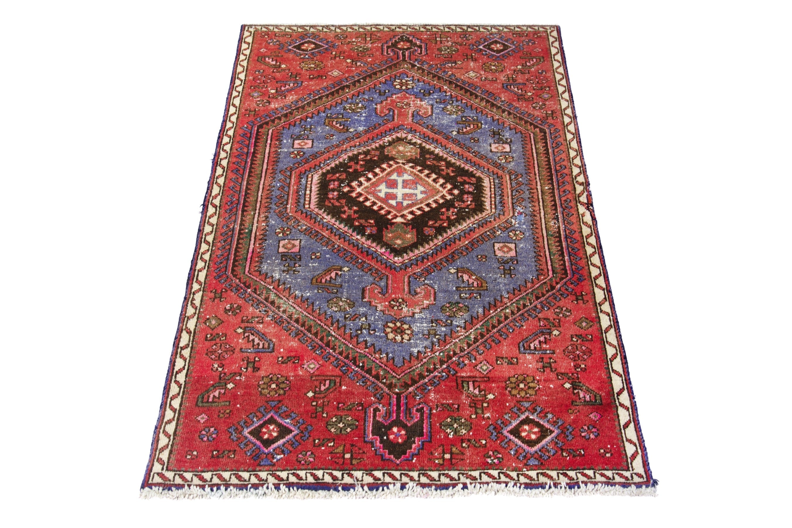 Persian Hamedan accent rug in rust and denim, view 2 of 18