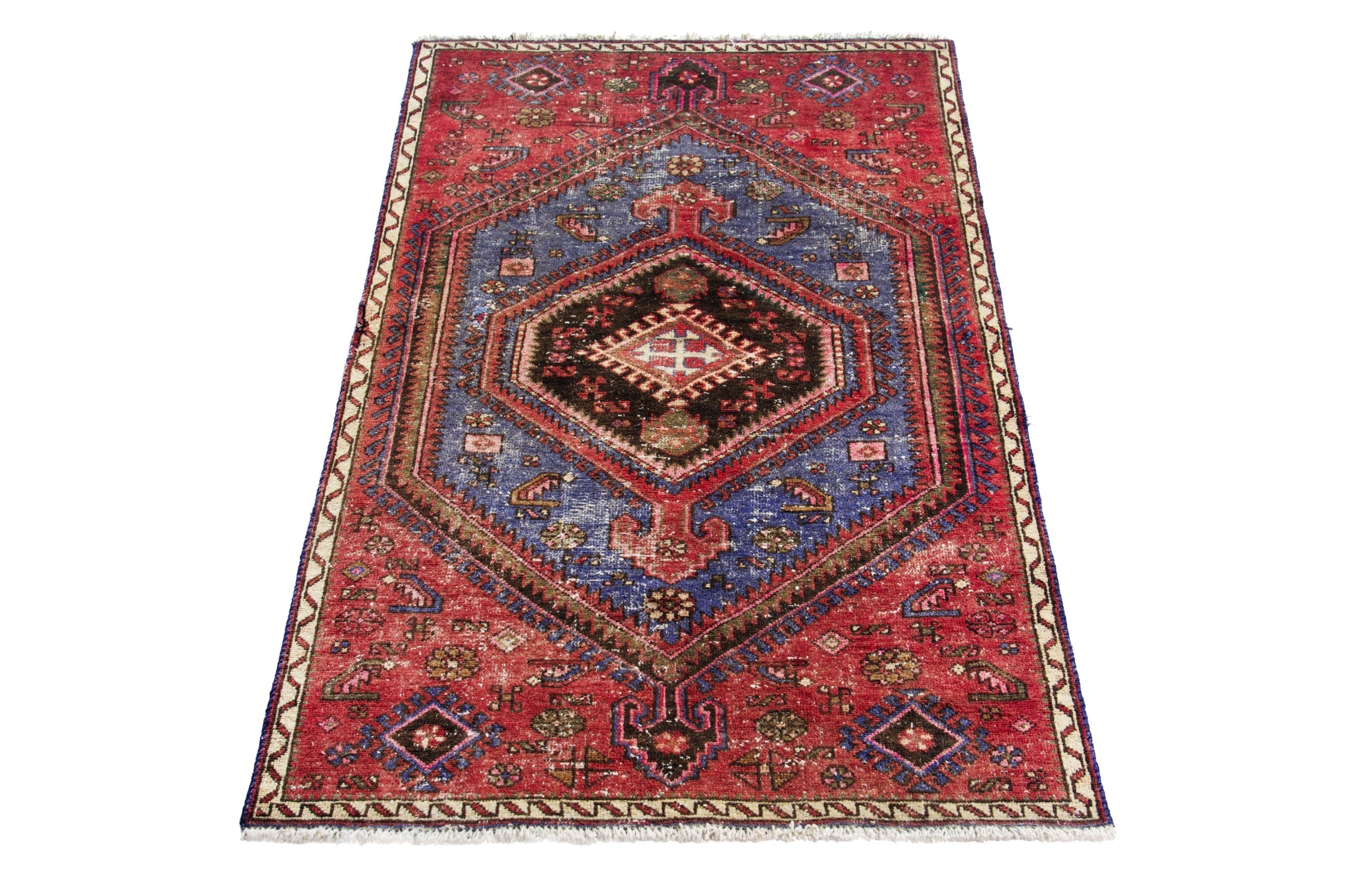 Persian Hamedan accent rug in rust and denim, view 3 of 18