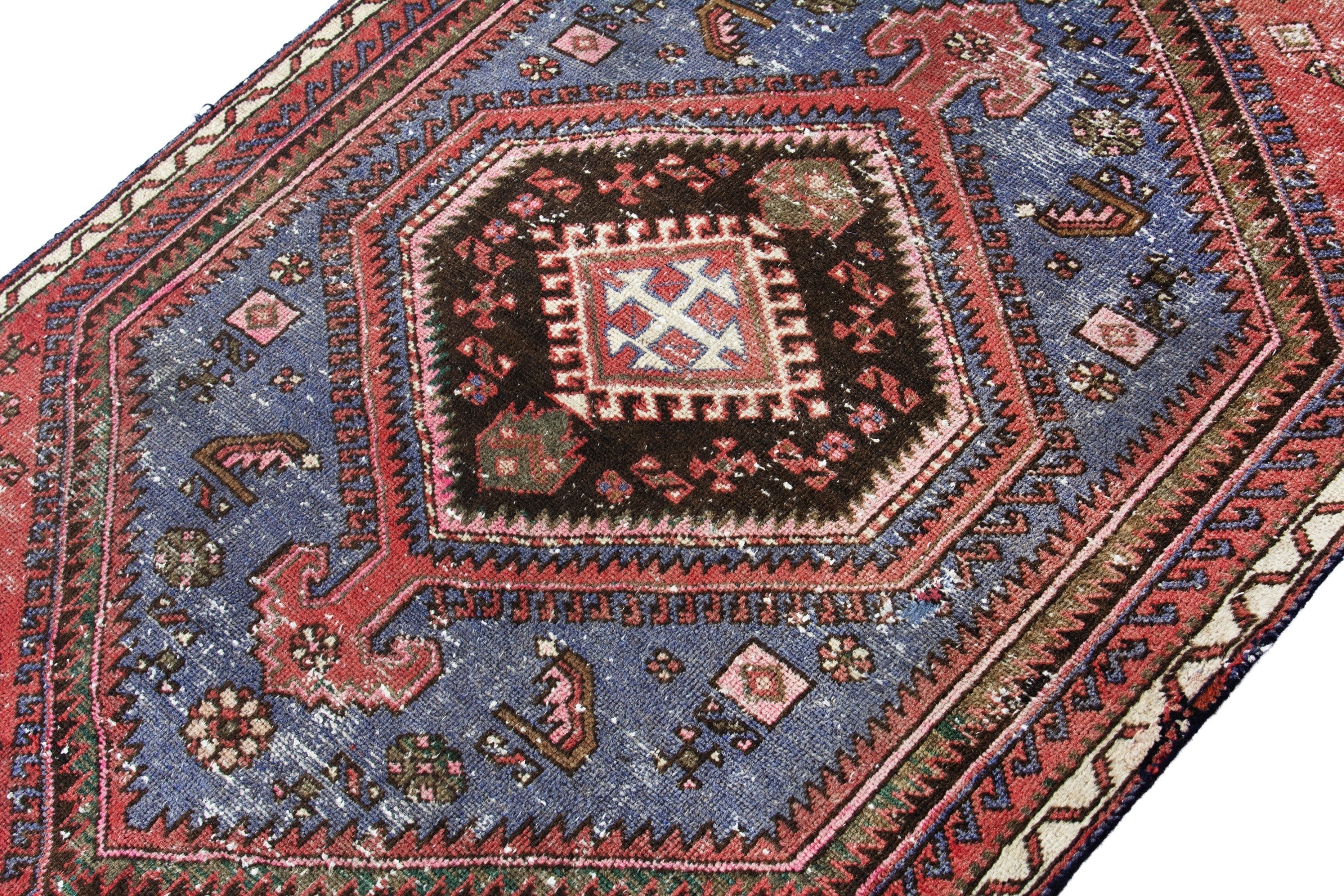 Persian Hamedan accent rug in rust and denim, view 6 of 18