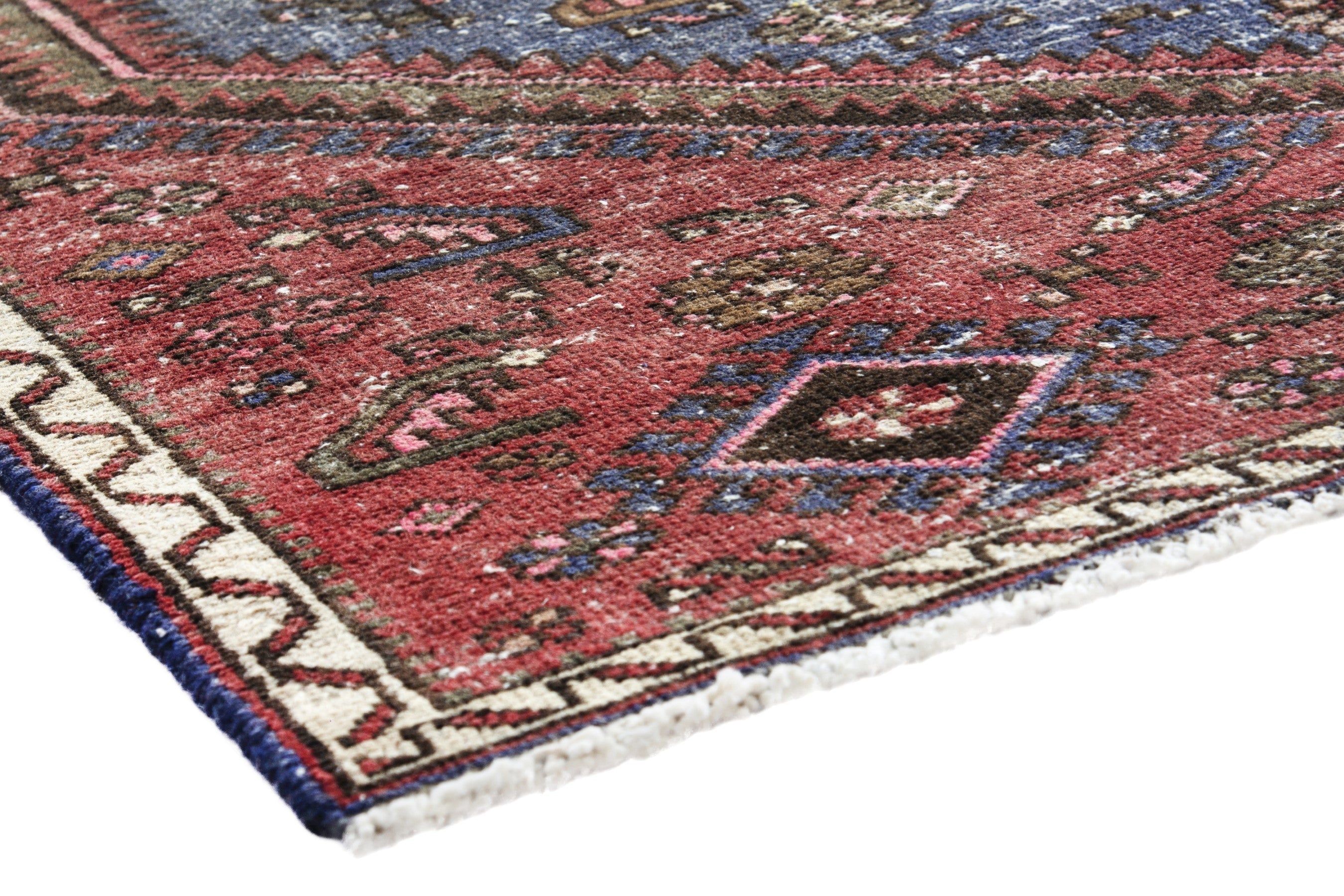 Persian Hamedan accent rug in rust and denim, view 4 of 18