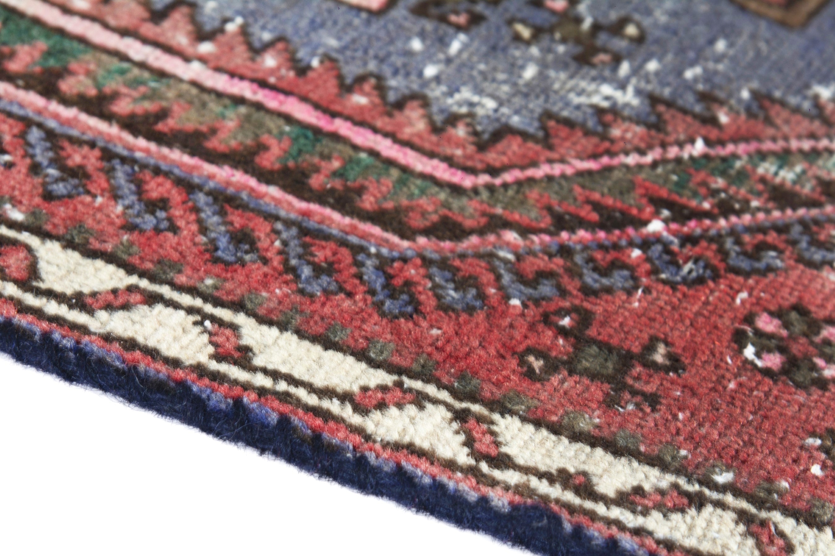 Persian Hamedan accent rug in rust and denim, view 8 of 18
