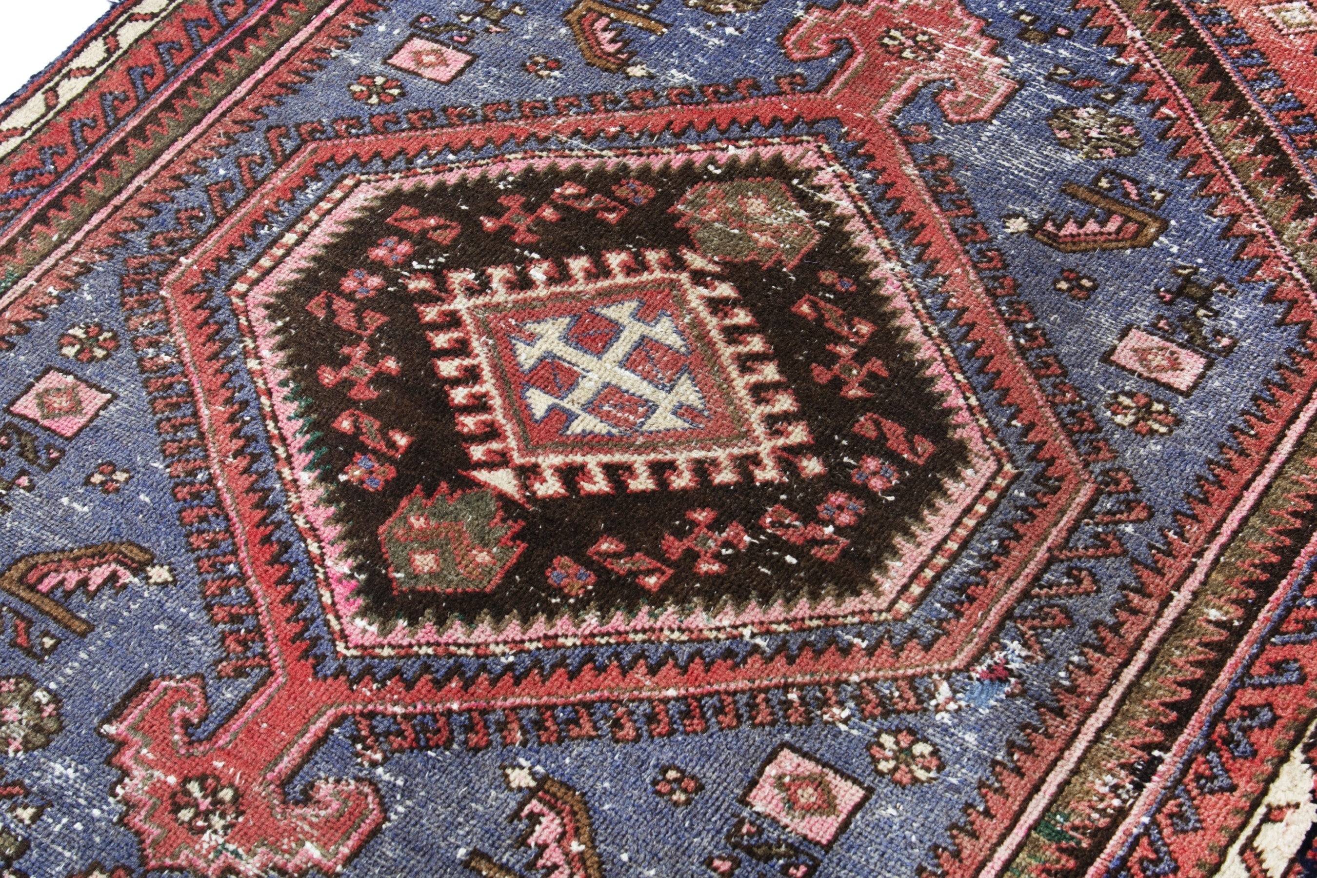 Persian Hamedan accent rug in rust and denim, view 9 of 18