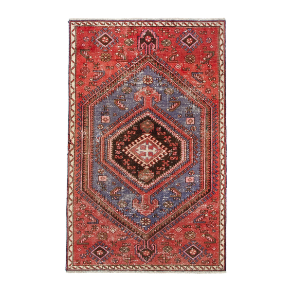 Persian Hamedan accent rug in rust and denim, 3'6" x 5'9"