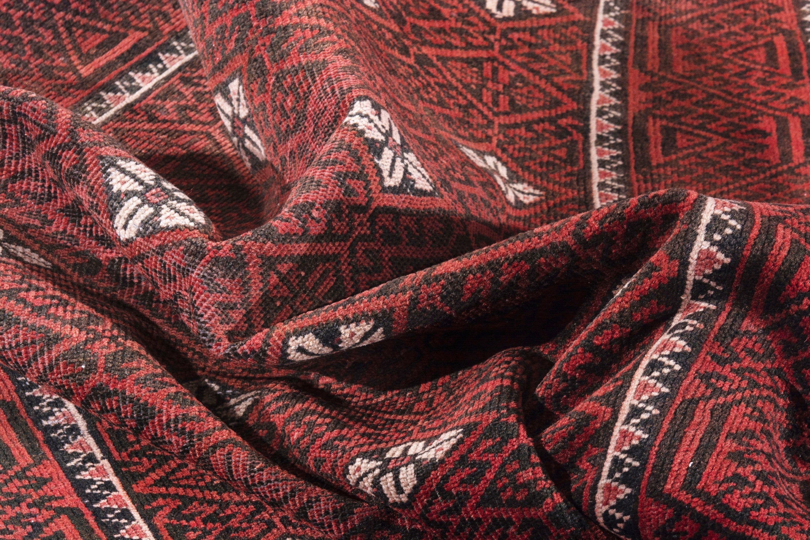 Persian Baluch accent rug in deep red and cream, view 17 of 18