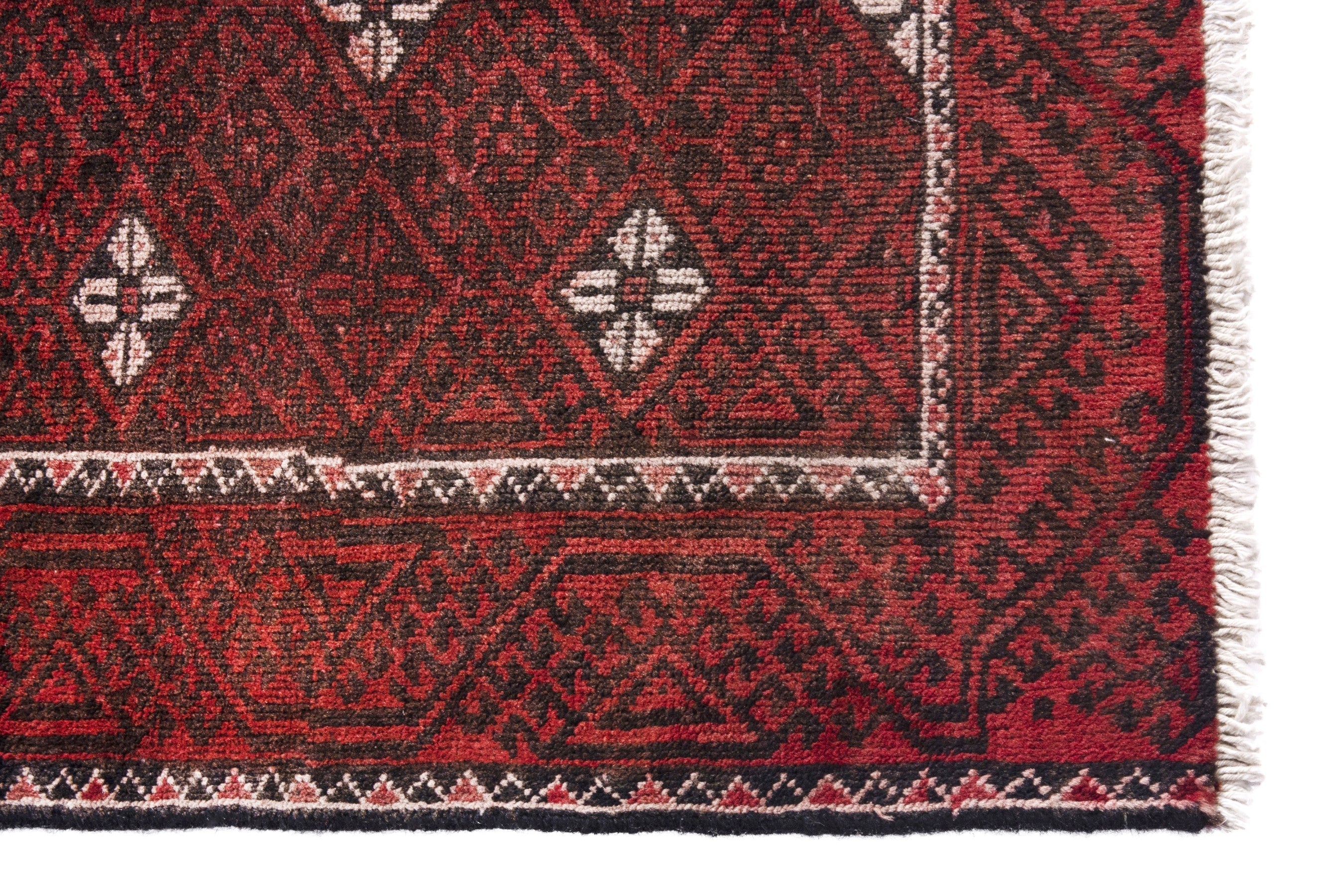Persian Baluch accent rug in deep red and cream, view 5 of 18