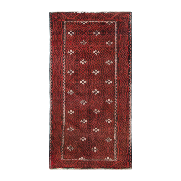 Persian Baluch accent rug in deep red and cream, 2'8" x 5'4"