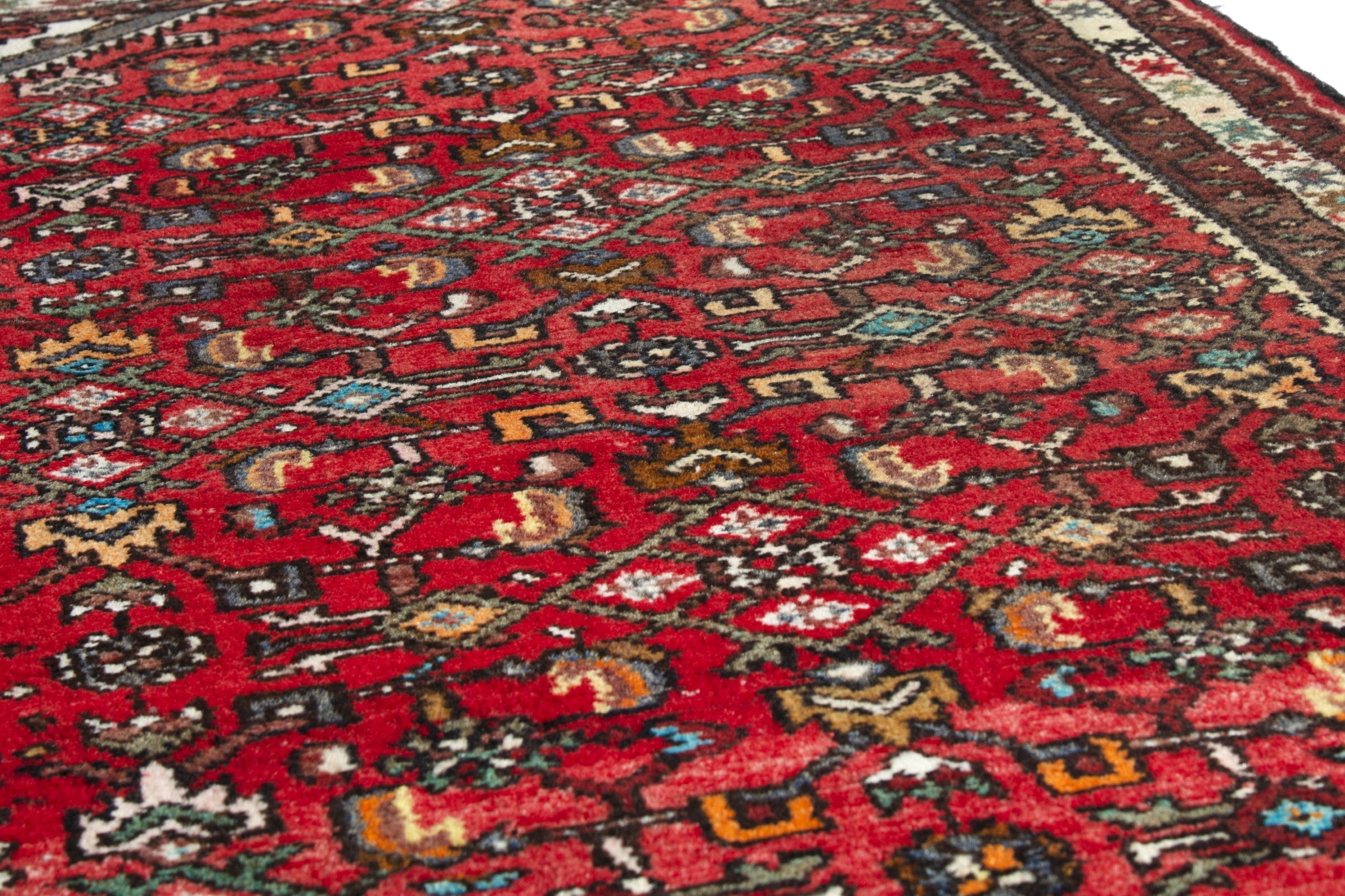 Persian Hamedan runner rug in deep red and cream, view 10 of 18