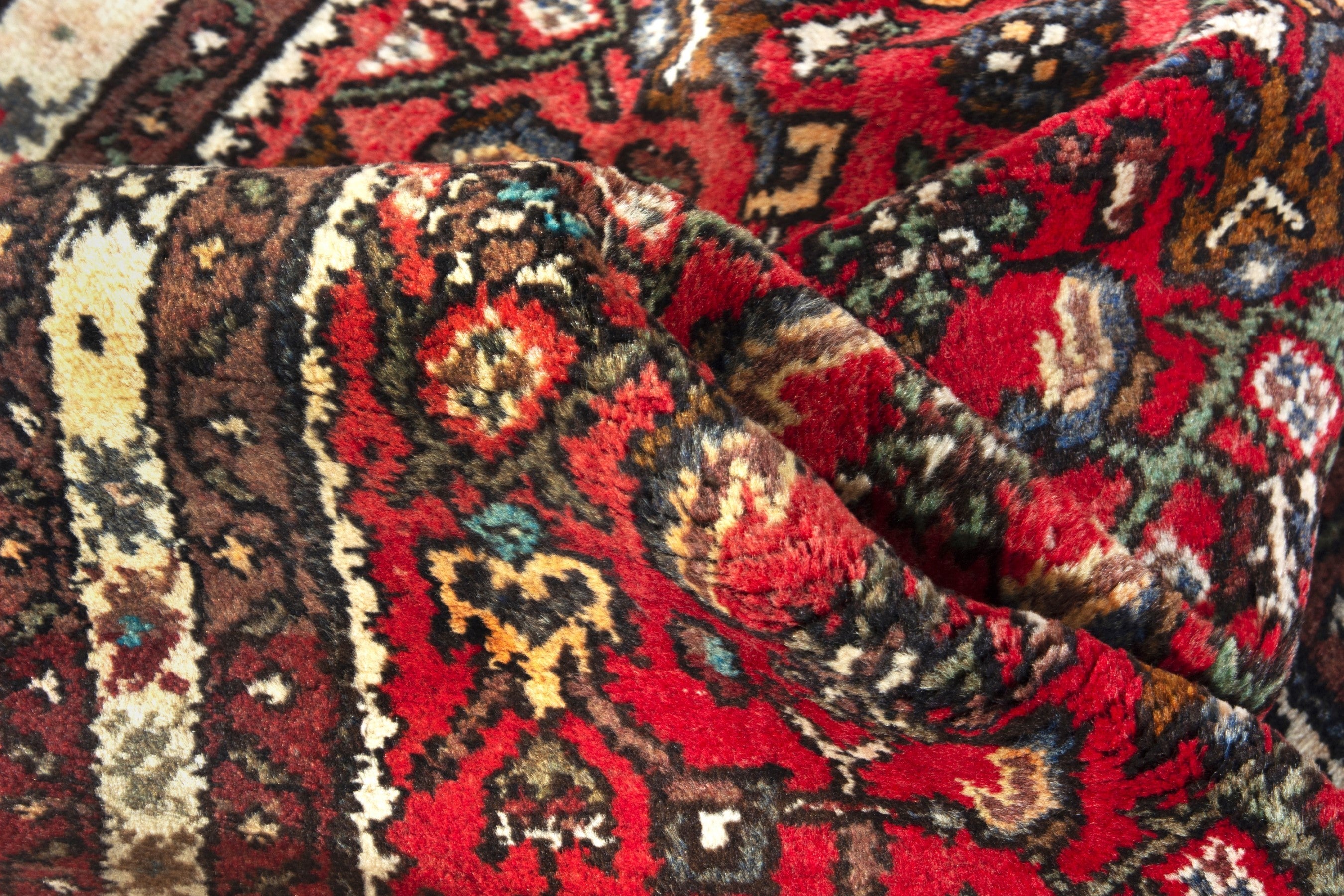 Persian Hamedan runner rug in deep red and cream, view 17 of 18
