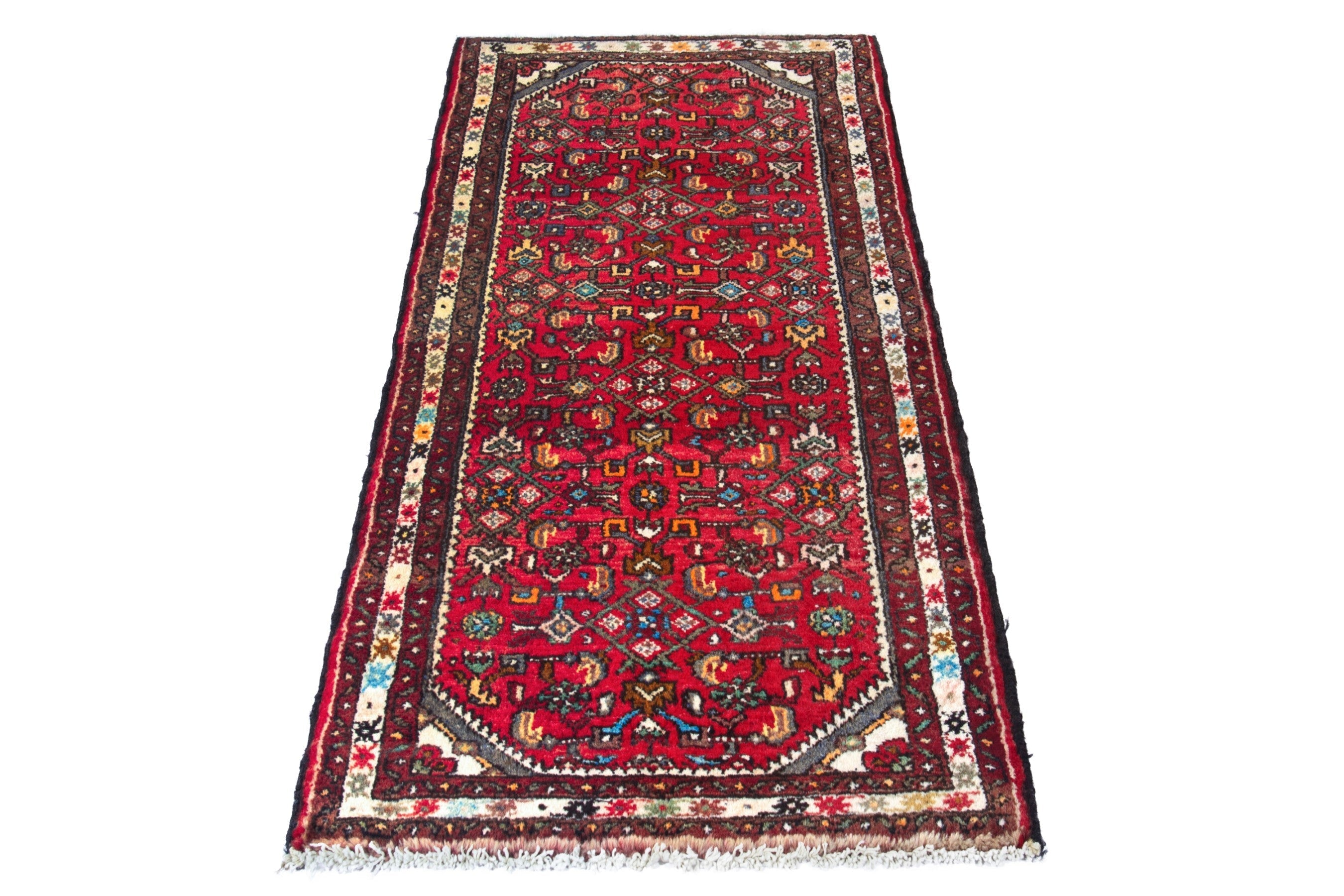 Persian Hamedan runner rug in deep red and cream, view 2 of 18