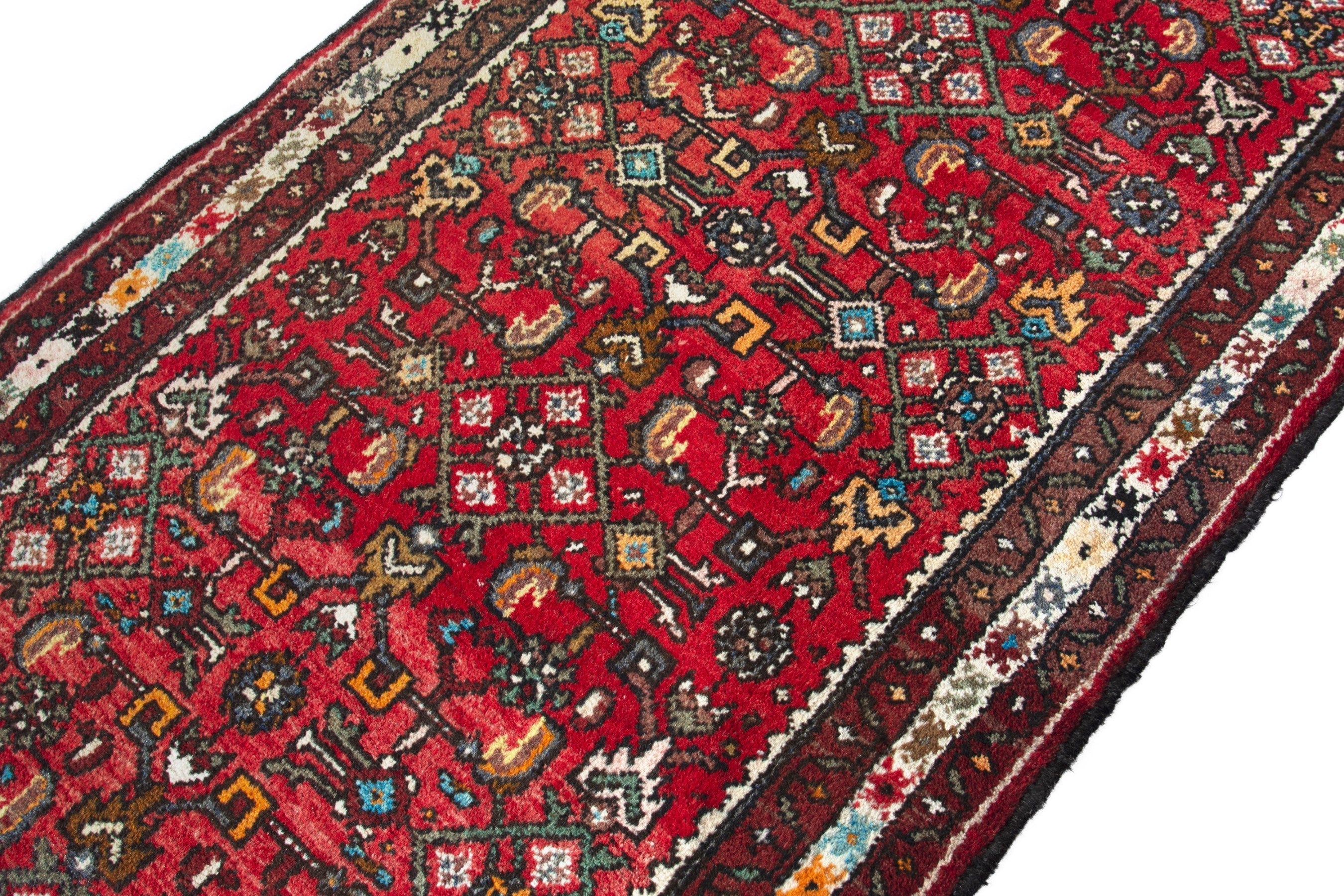 Persian Hamedan runner rug in deep red and cream, view 6 of 18