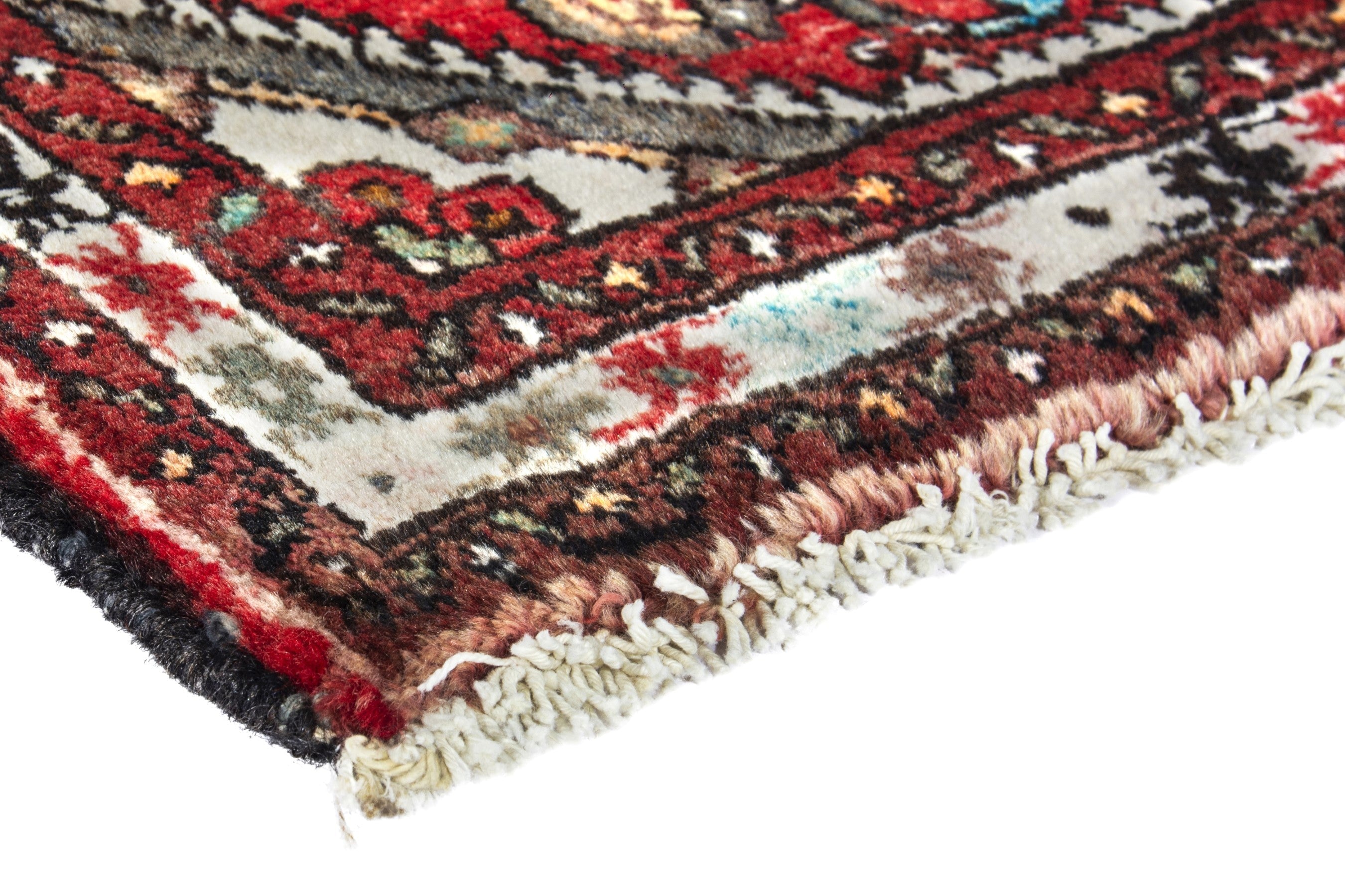 Persian Hamedan runner rug in deep red and cream, view 4 of 18