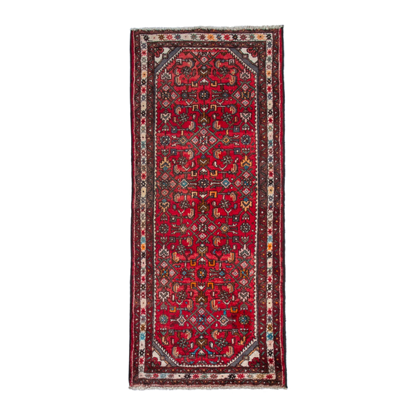 Persian Hamedan runner rug in deep red and cream, 2'8" x 6'6"