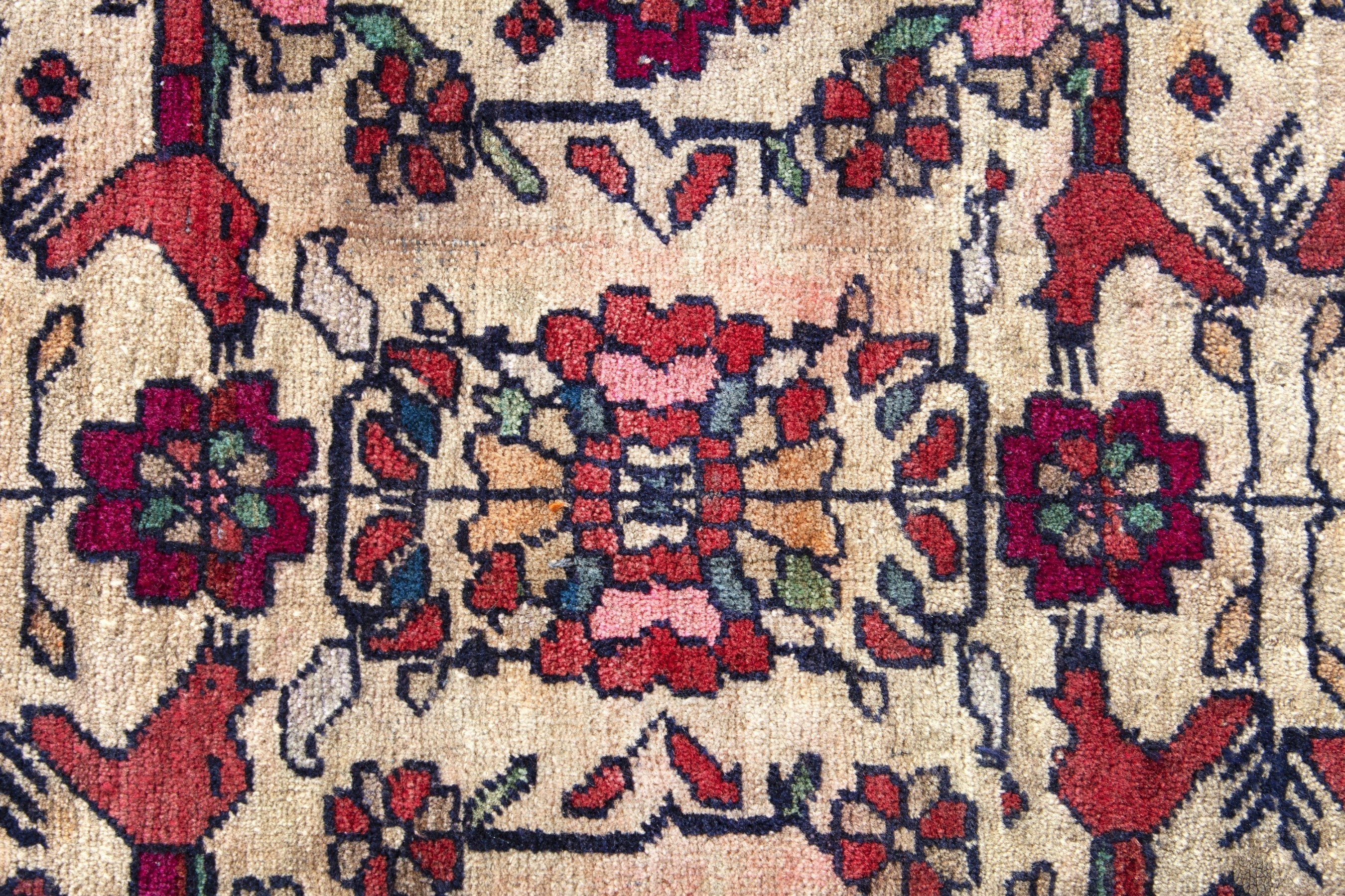 Turkish Anatolian accent rug in cream and faded red, view 12 of 17