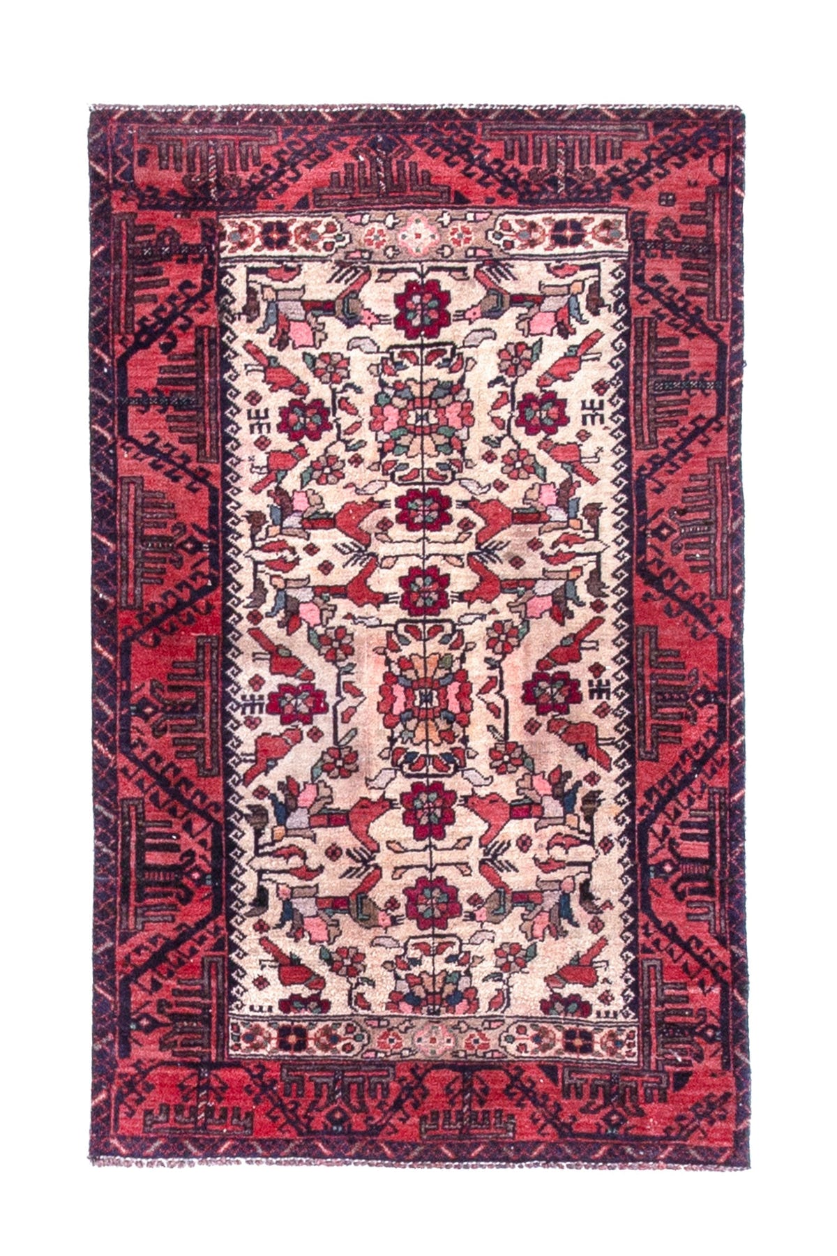 Turkish Anatolian accent rug in cream and faded red, view 2 of 18
