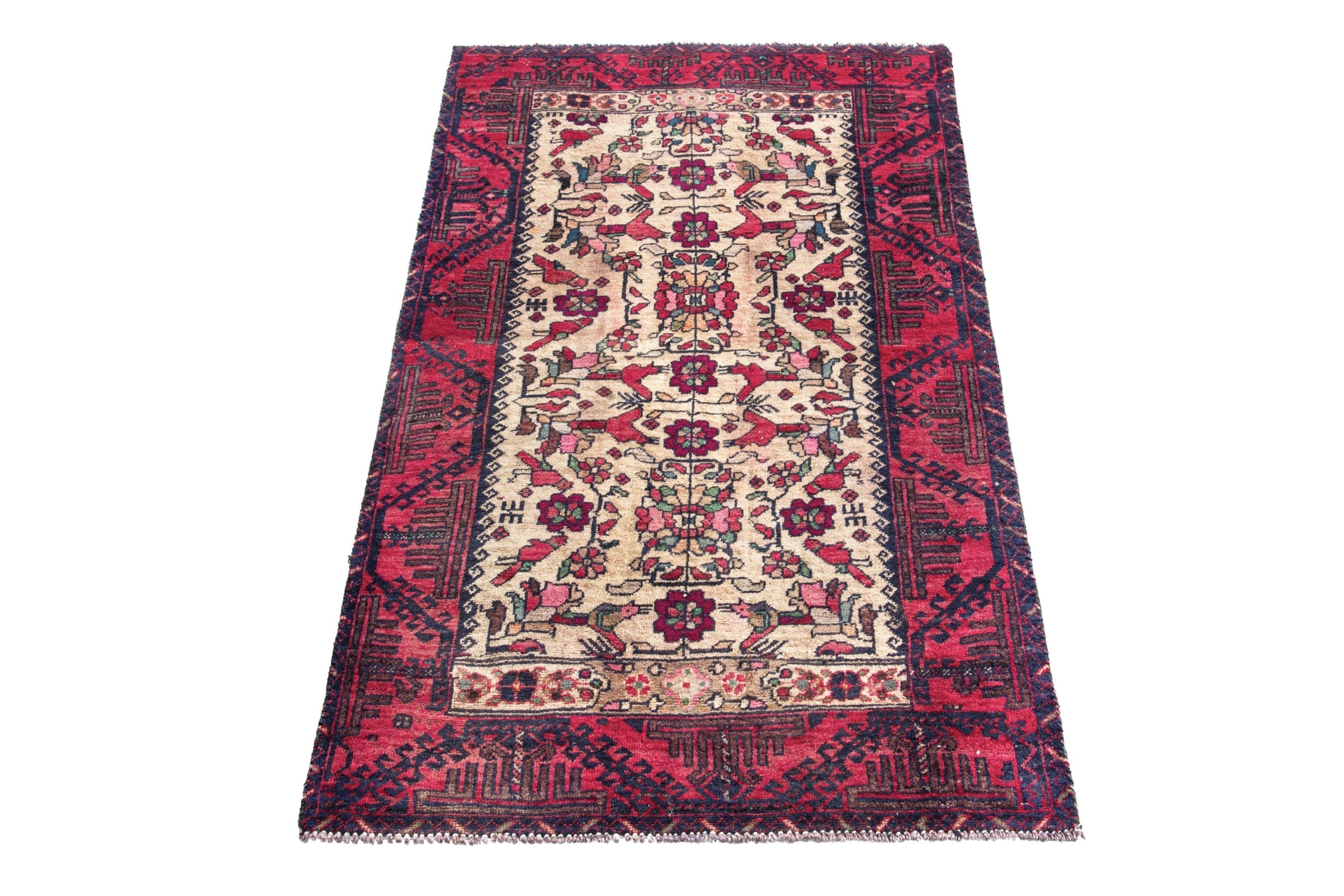Turkish Anatolian accent rug in cream and faded red, view 3 of 17