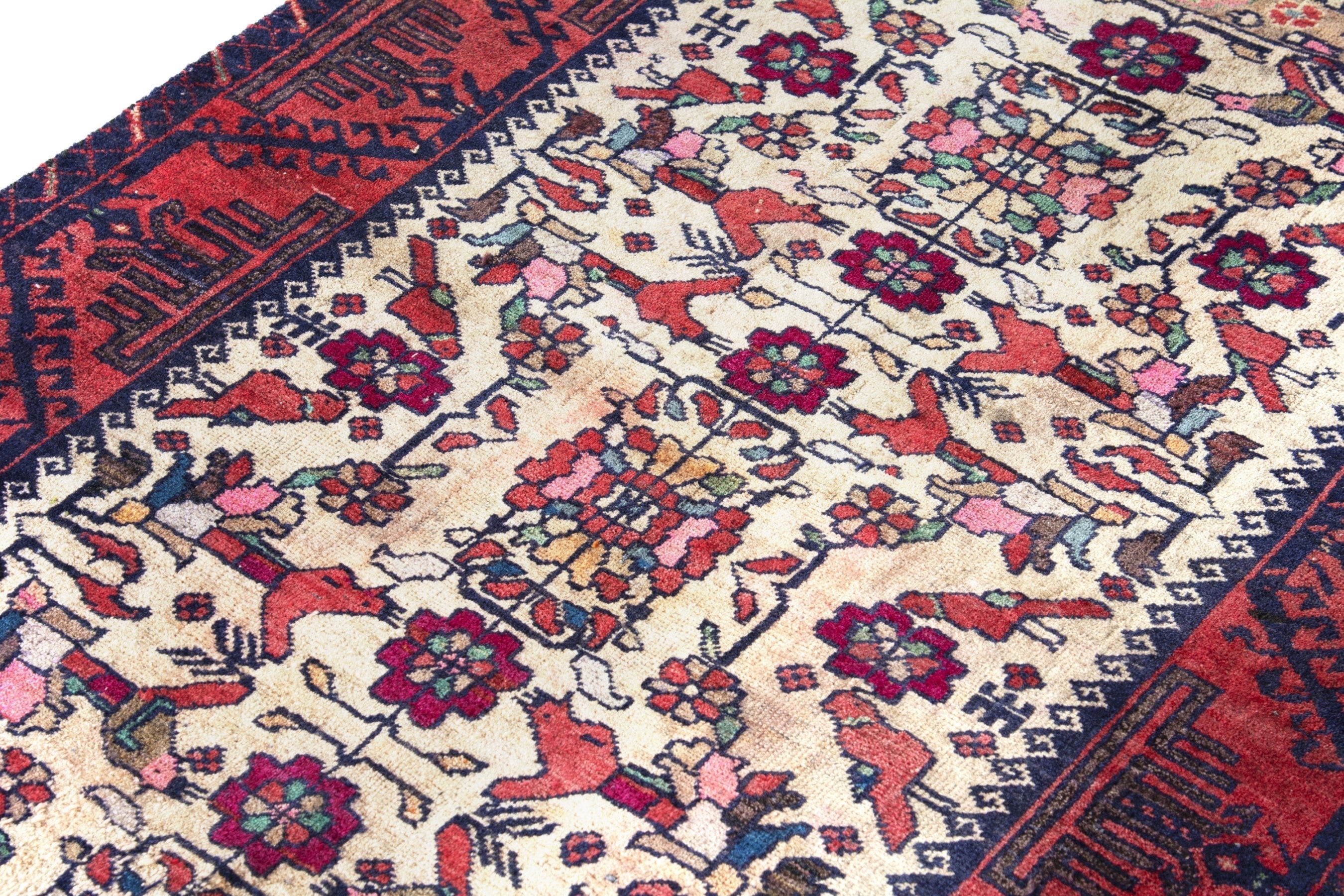 Turkish Anatolian accent rug in cream and faded red, view 9 of 17