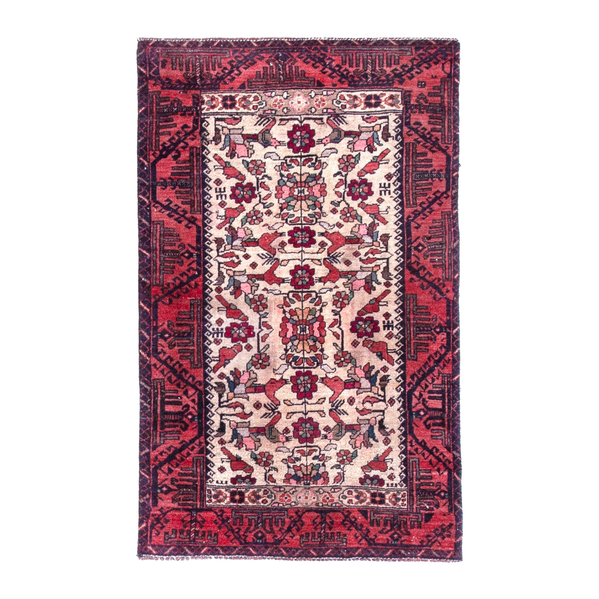 Turkish Anatolian accent rug in cream and faded red, 2'7" x 4'2"