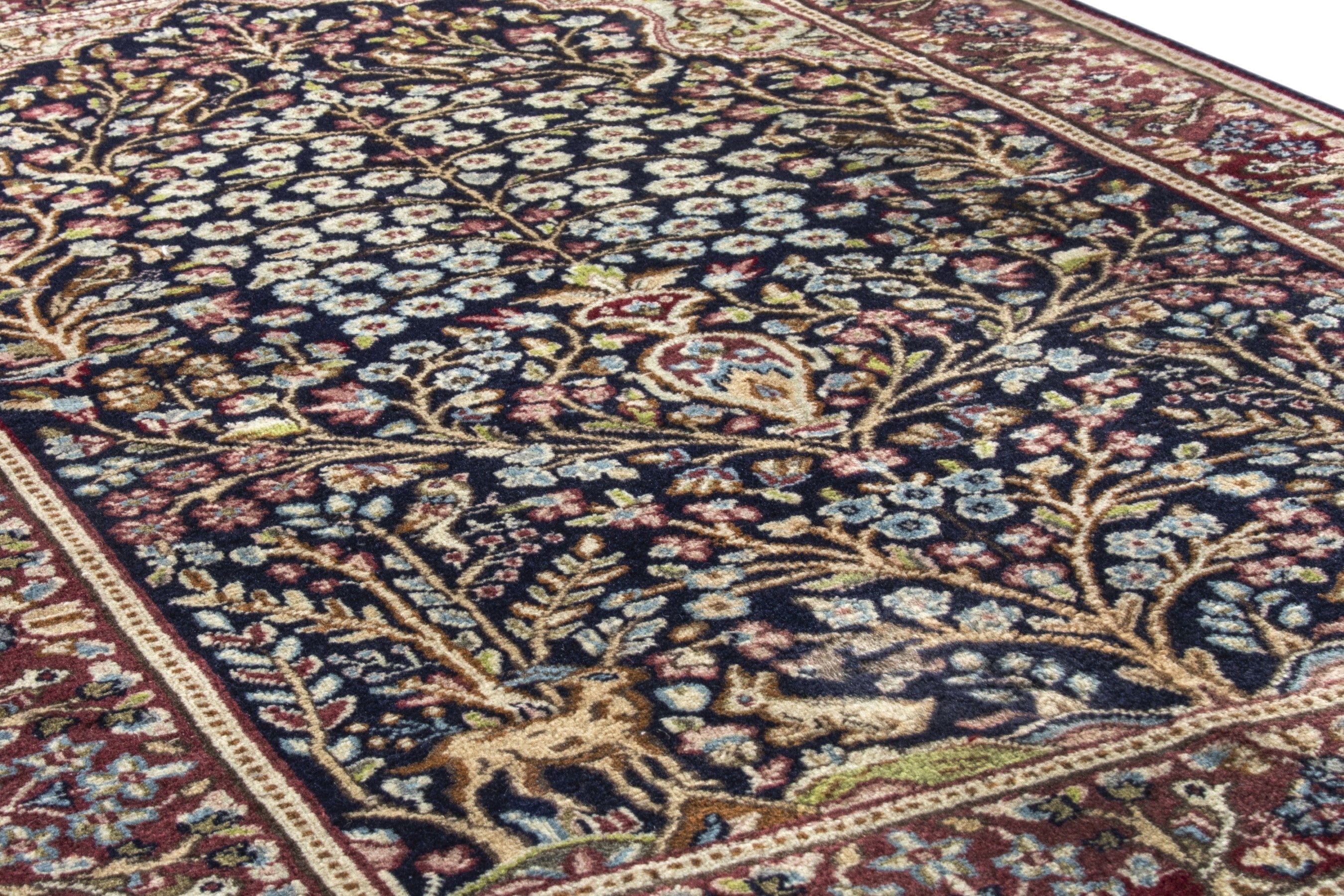 Persian Kerman accent rug in navy and burgundy, view 10 of 18
