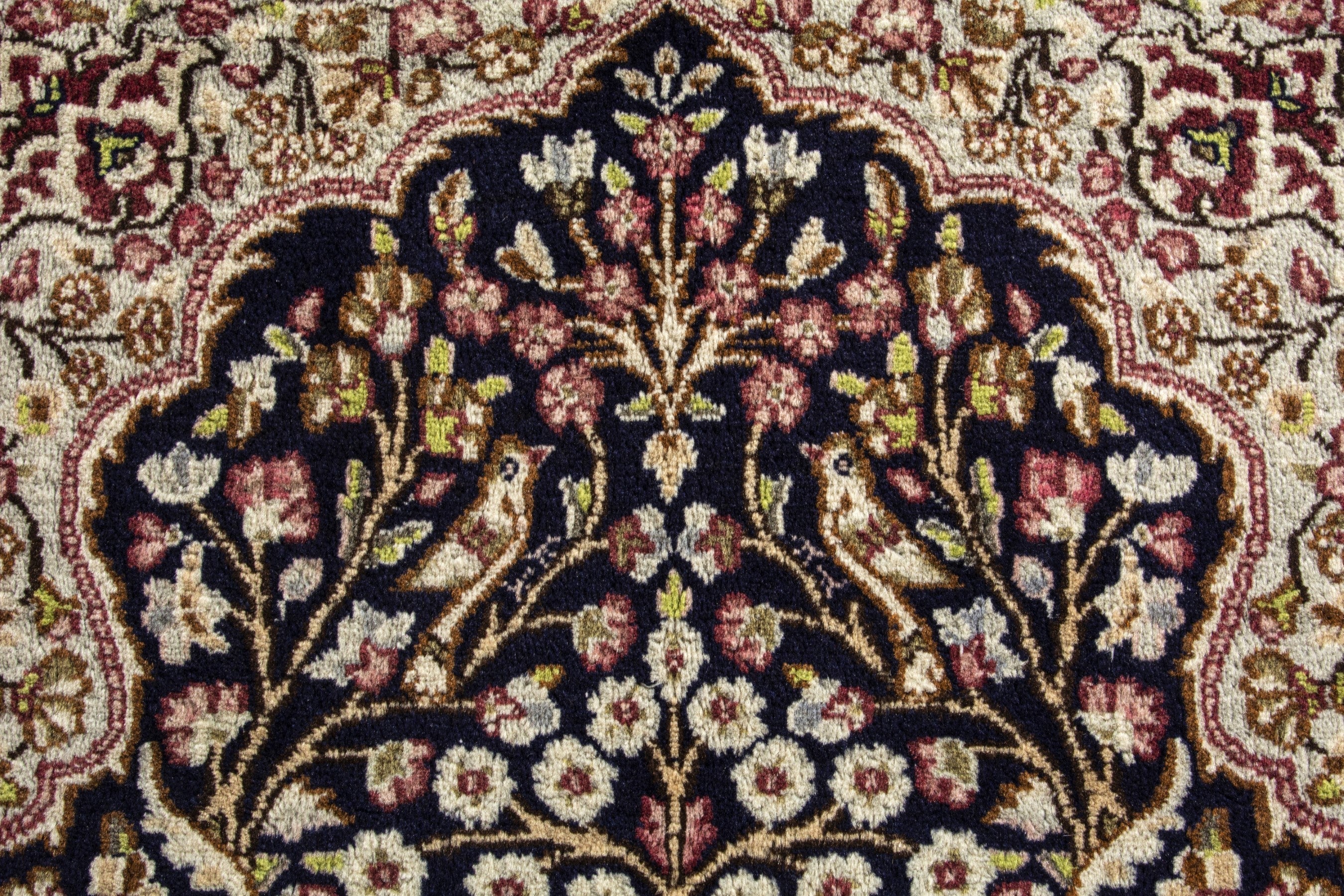 Persian Kerman accent rug in navy and burgundy, view 12 of 18