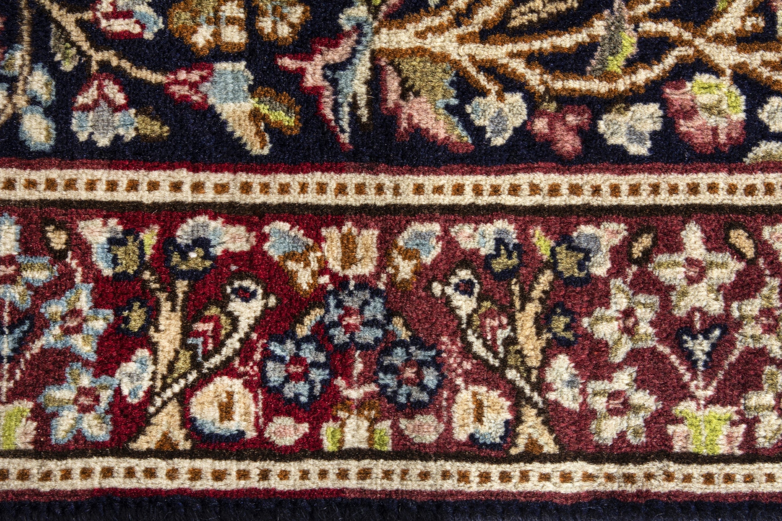 Persian Kerman accent rug in navy and burgundy, view 13 of 18