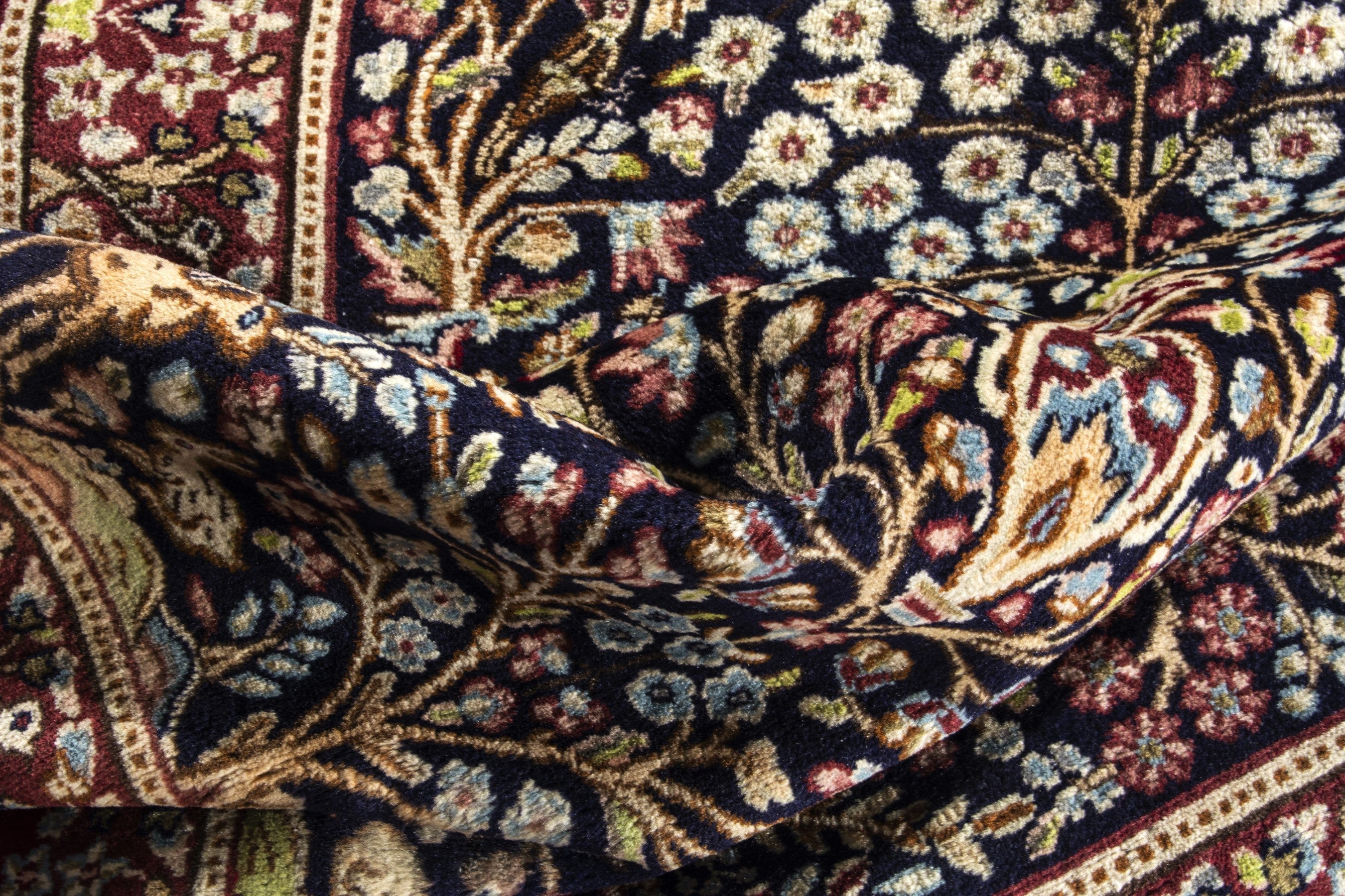 Persian Kerman accent rug in navy and burgundy, view 15 of 18