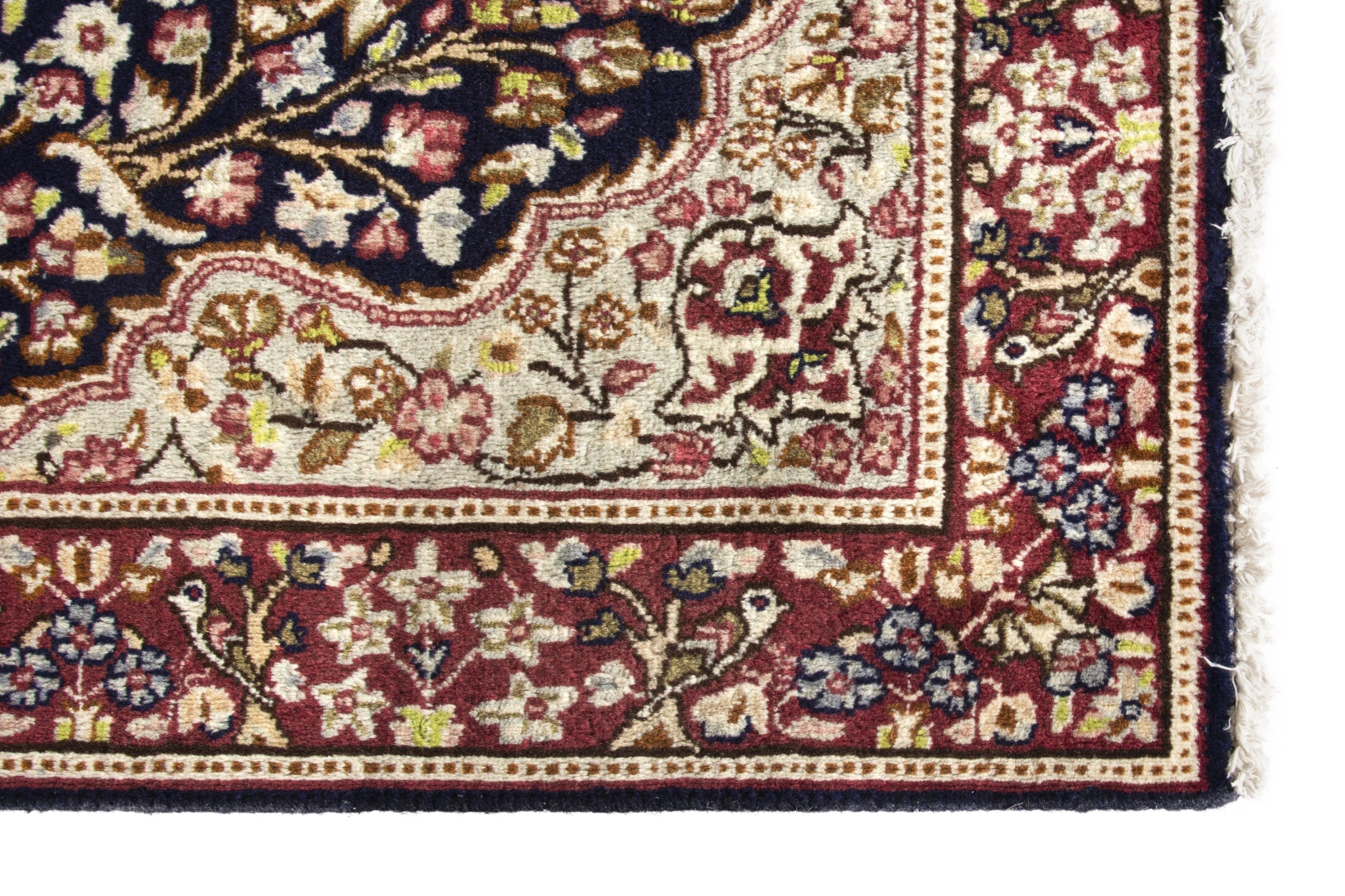 Persian Kerman accent rug in navy and burgundy, view 5 of 18