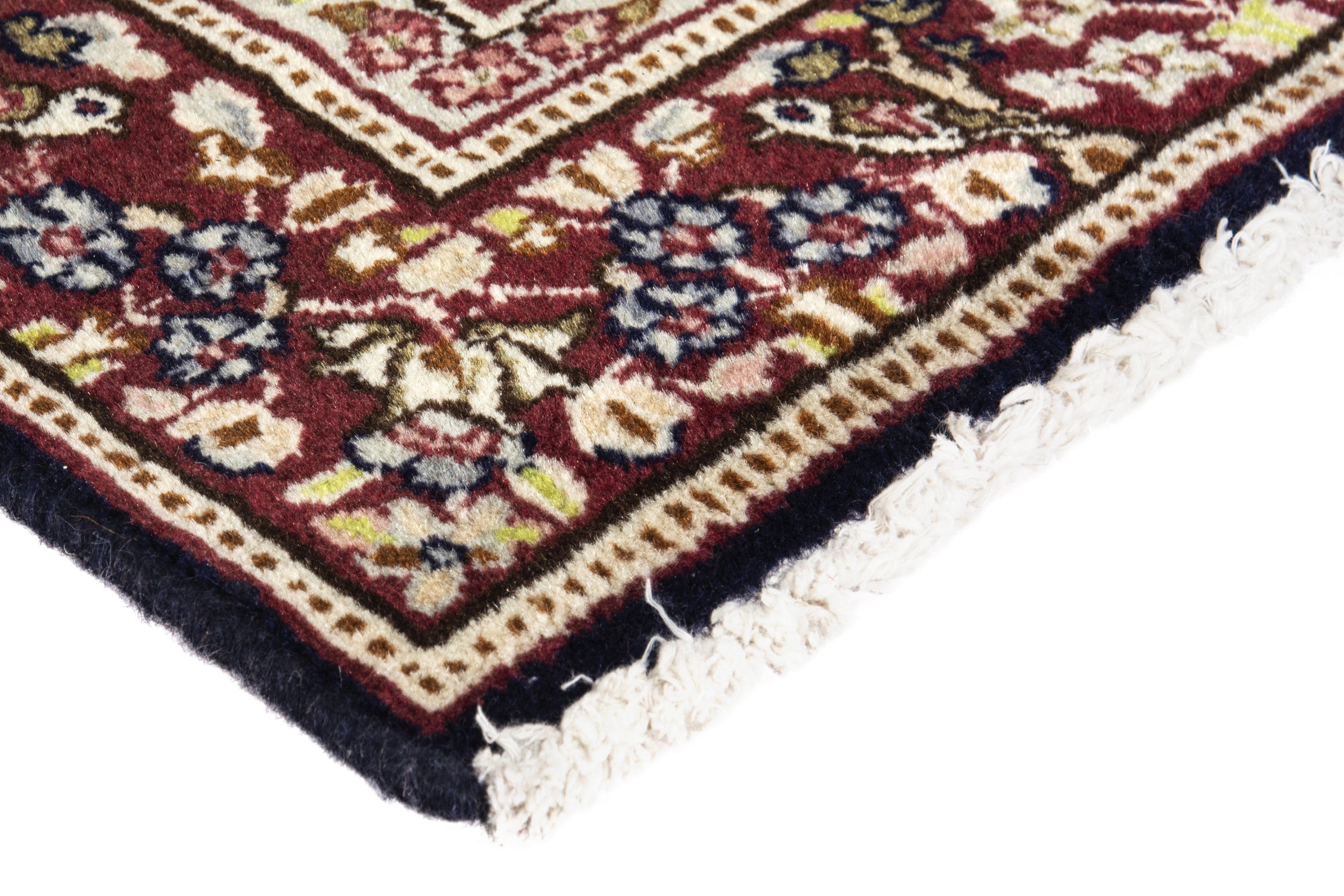 Persian Kerman accent rug in navy and burgundy, view 4 of 18