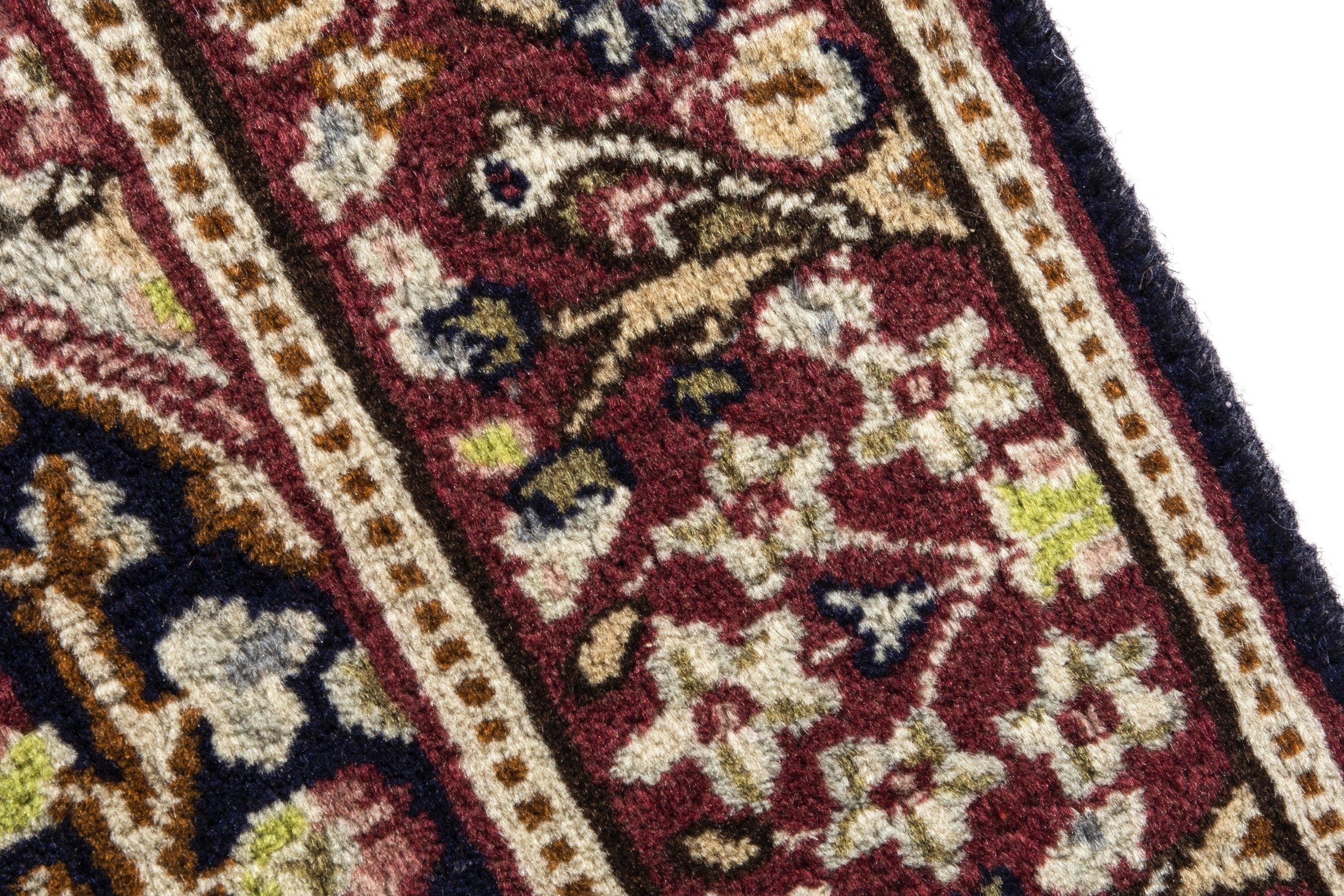 Persian Kerman accent rug in navy and burgundy, view 7 of 18