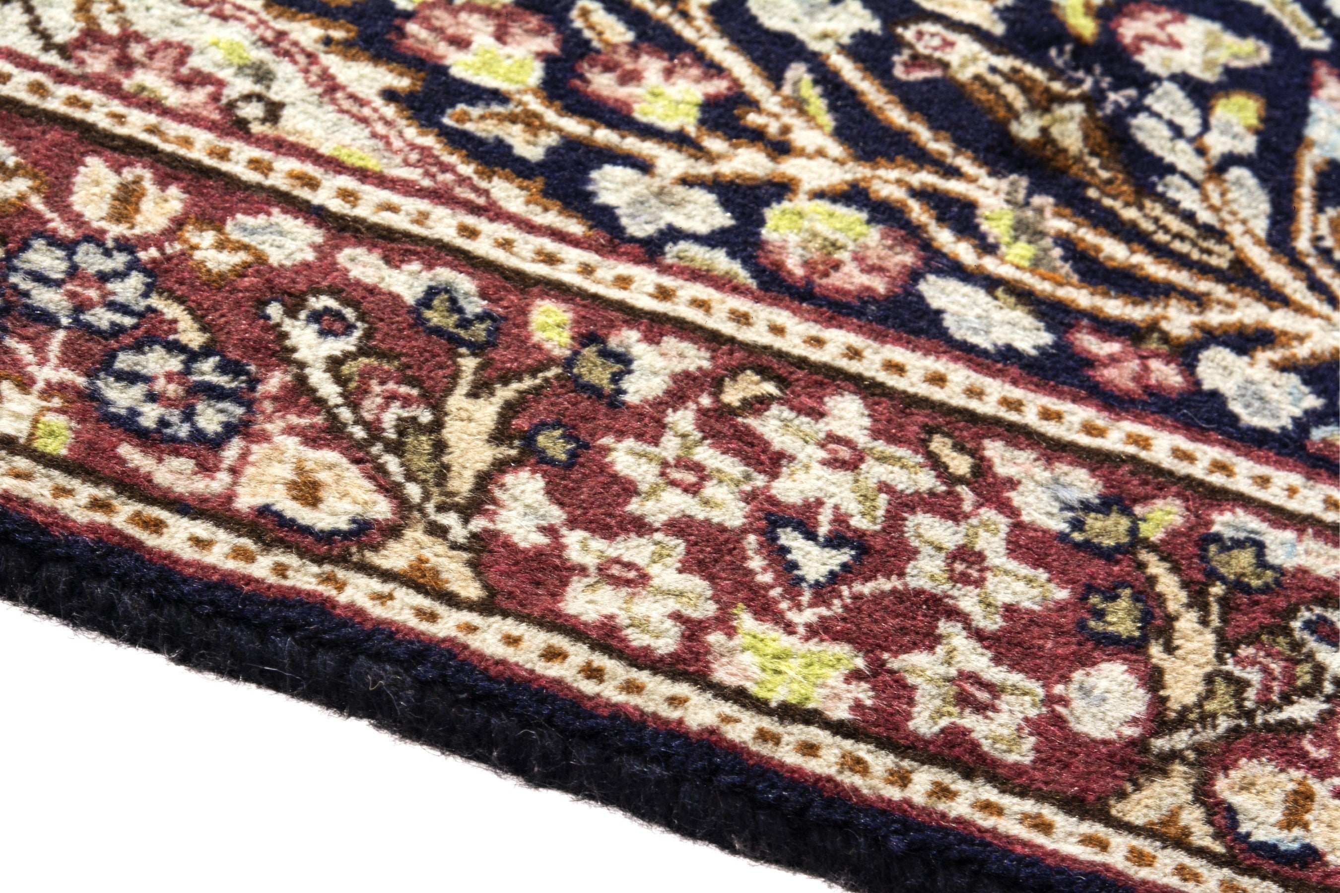 Persian Kerman accent rug in navy and burgundy, view 8 of 18