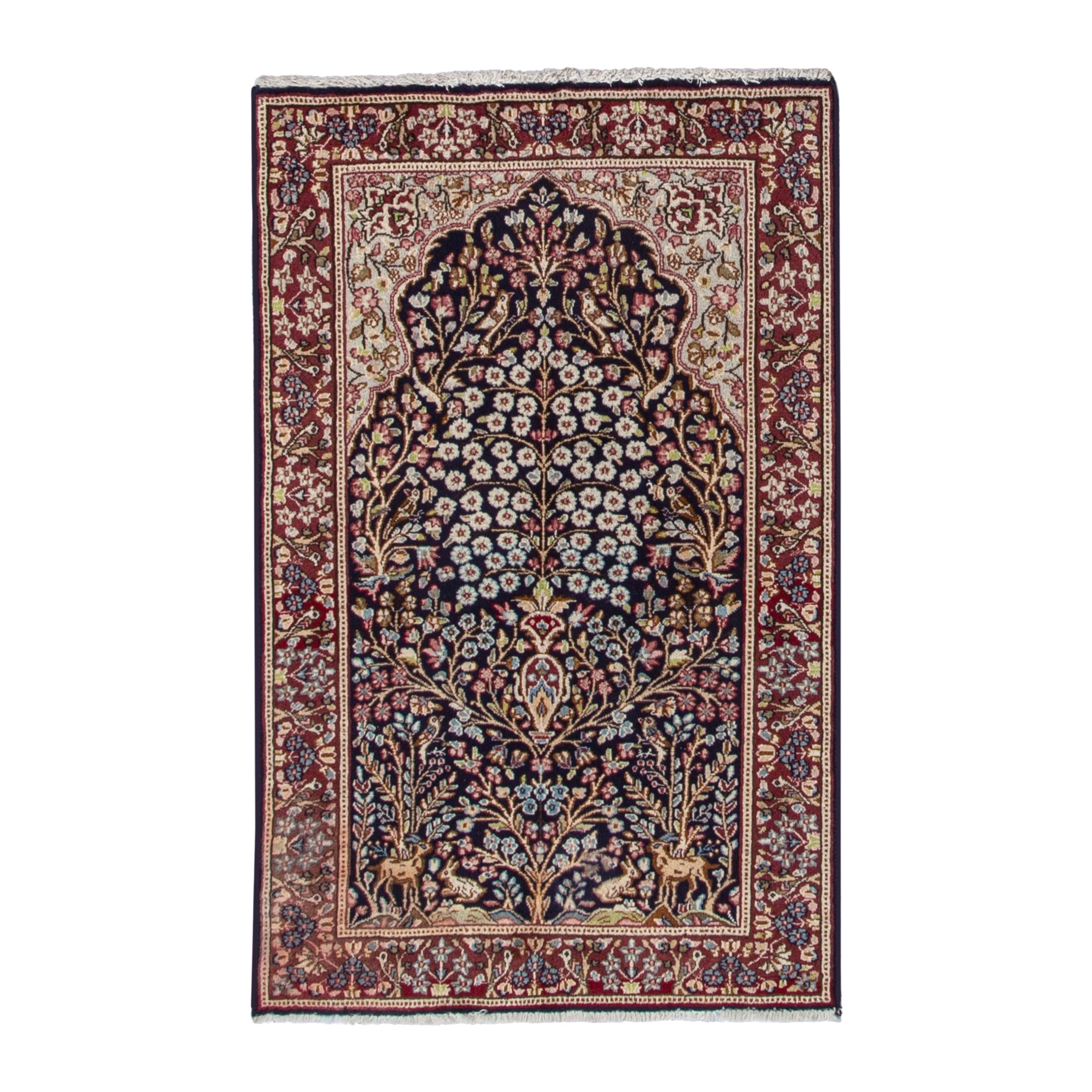 Persian Kerman accent rug in navy and burgundy, 3'1" x 5'1"