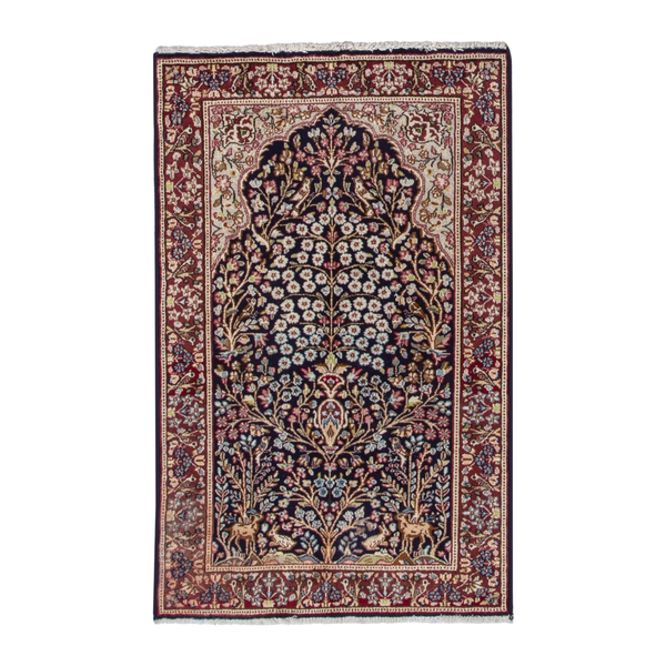 Persian Kerman accent rug in navy and burgundy, 3'1" x 5'1"