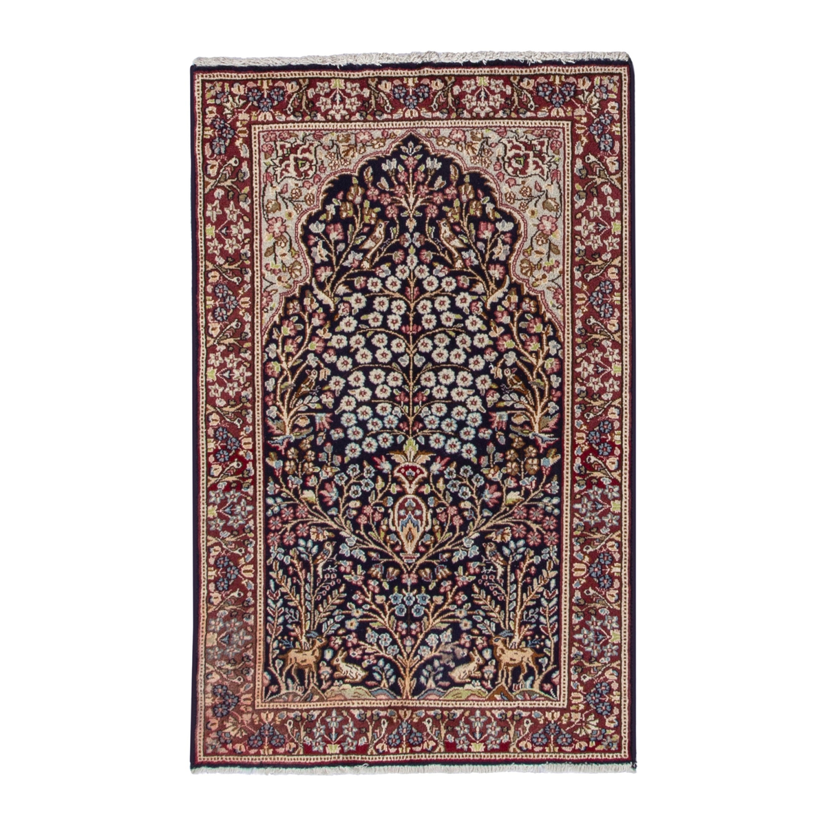 Persian Kerman accent rug in navy and burgundy, 3'1" x 5'1"
