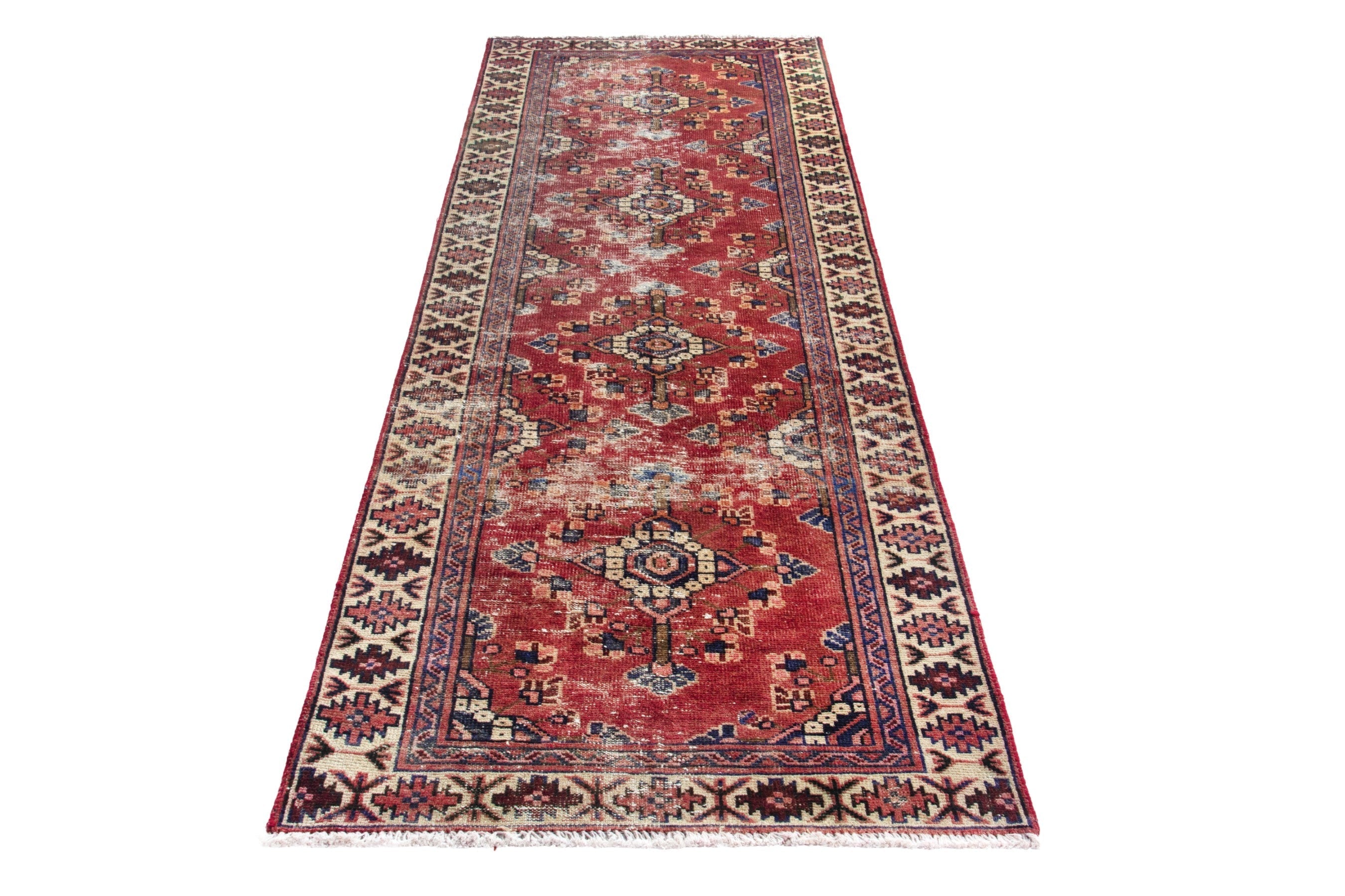 Persian Mahal runner rug in faded red and cream, view 3 of 18