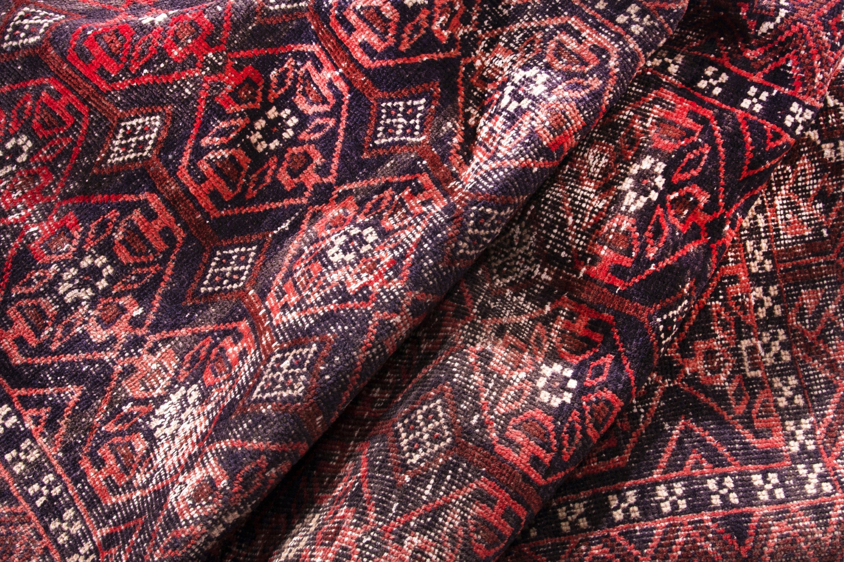 Persian Baluch area rug in deep red and burgundy, view 14 of 17