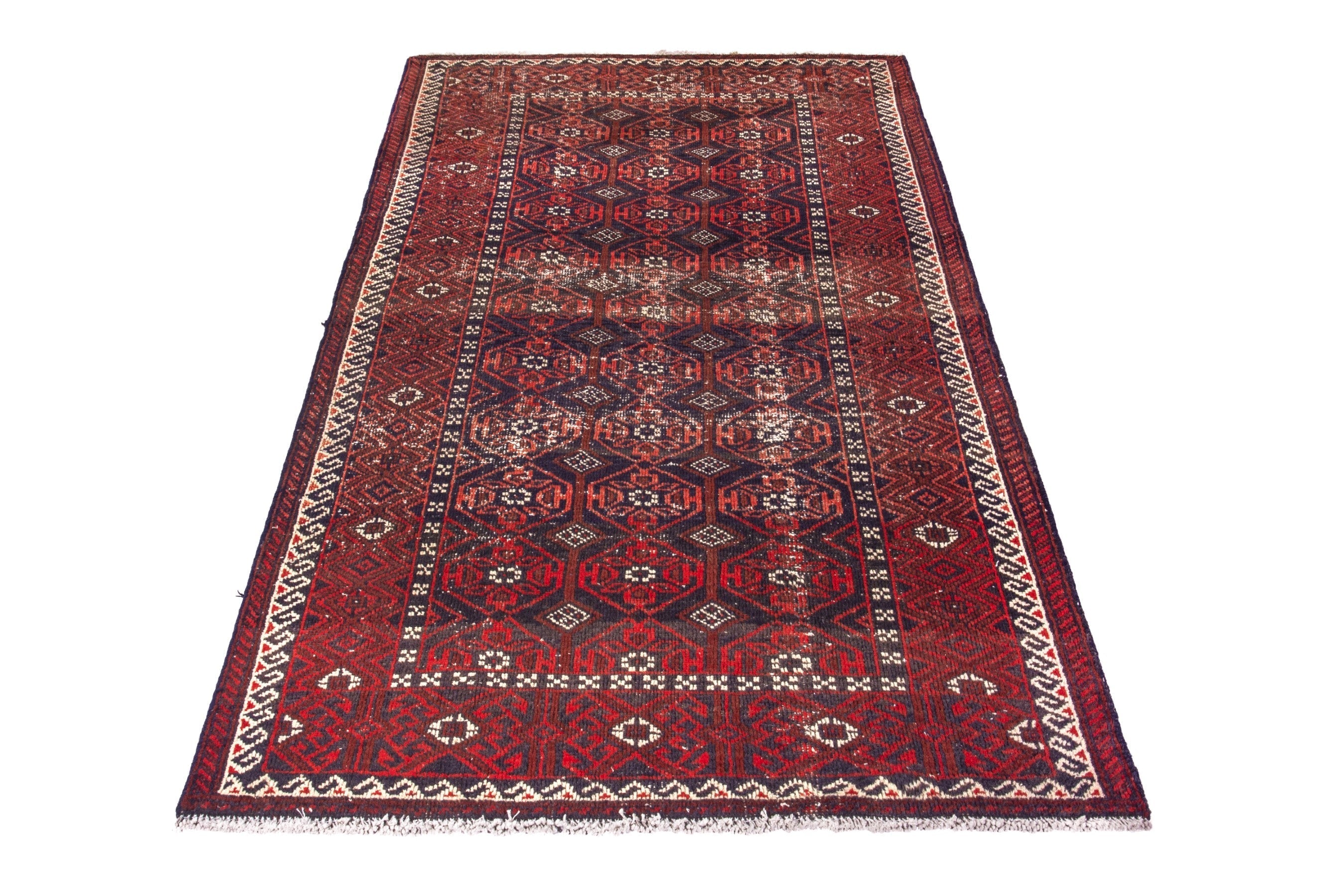 Persian Baluch area rug in deep red and burgundy, view 2 of 17