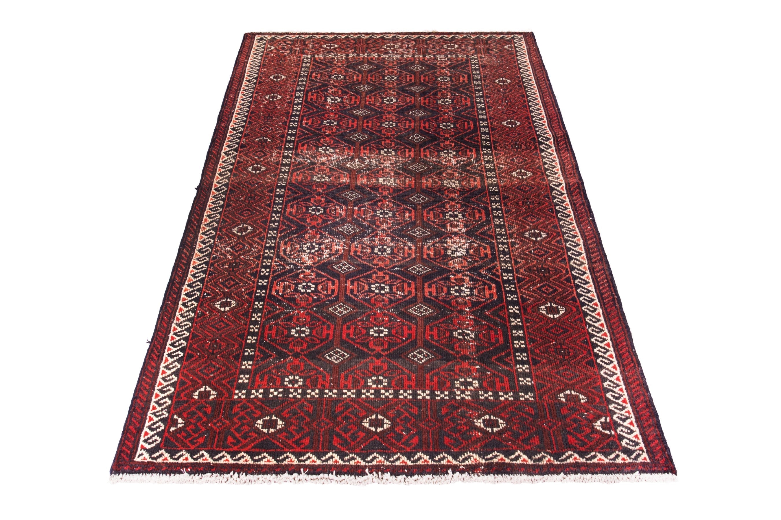 Persian Baluch area rug in deep red and burgundy, view 3 of 17