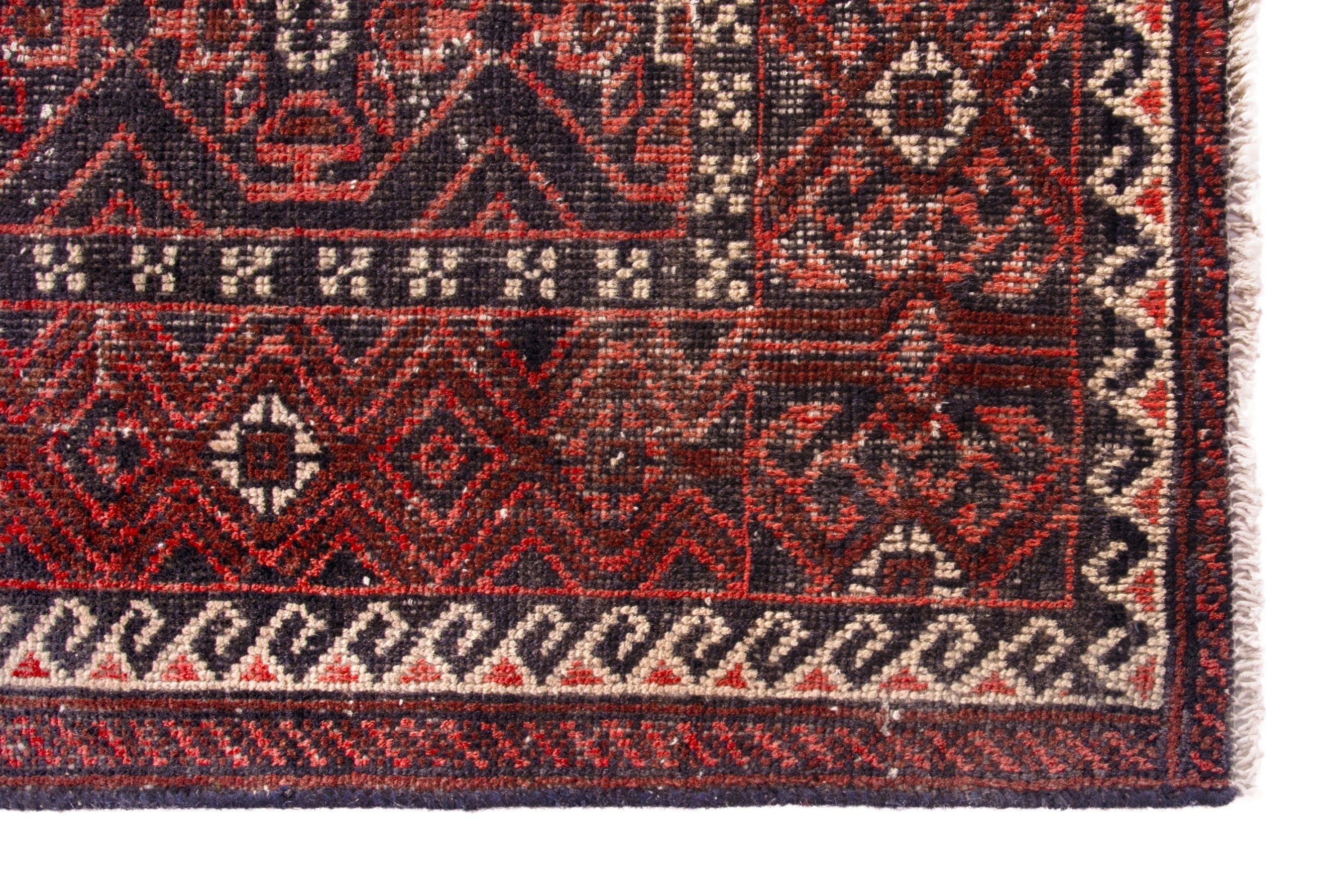 Persian Baluch area rug in deep red and burgundy, view 5 of 17