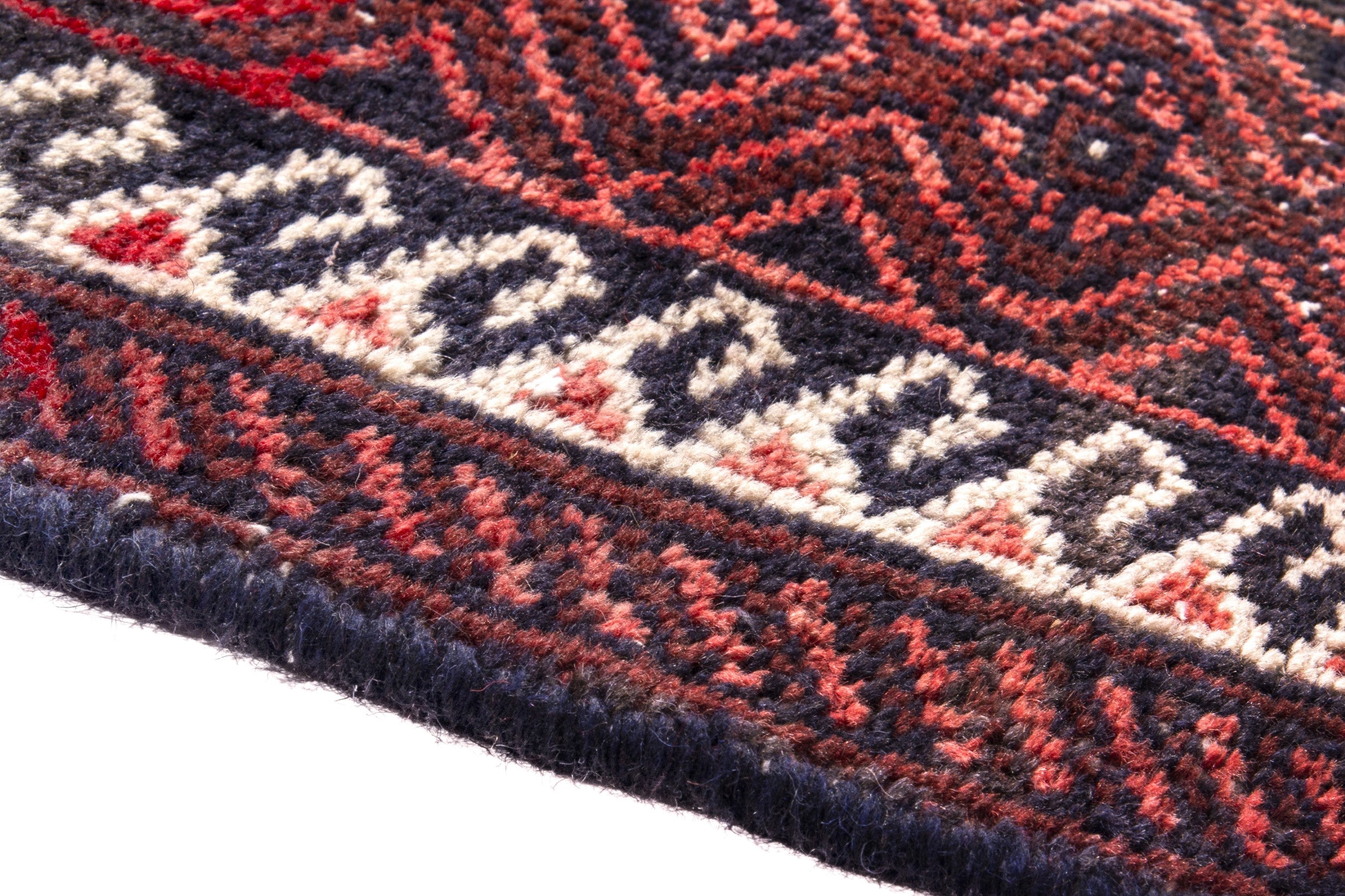 Persian Baluch area rug in deep red and burgundy, view 8 of 17
