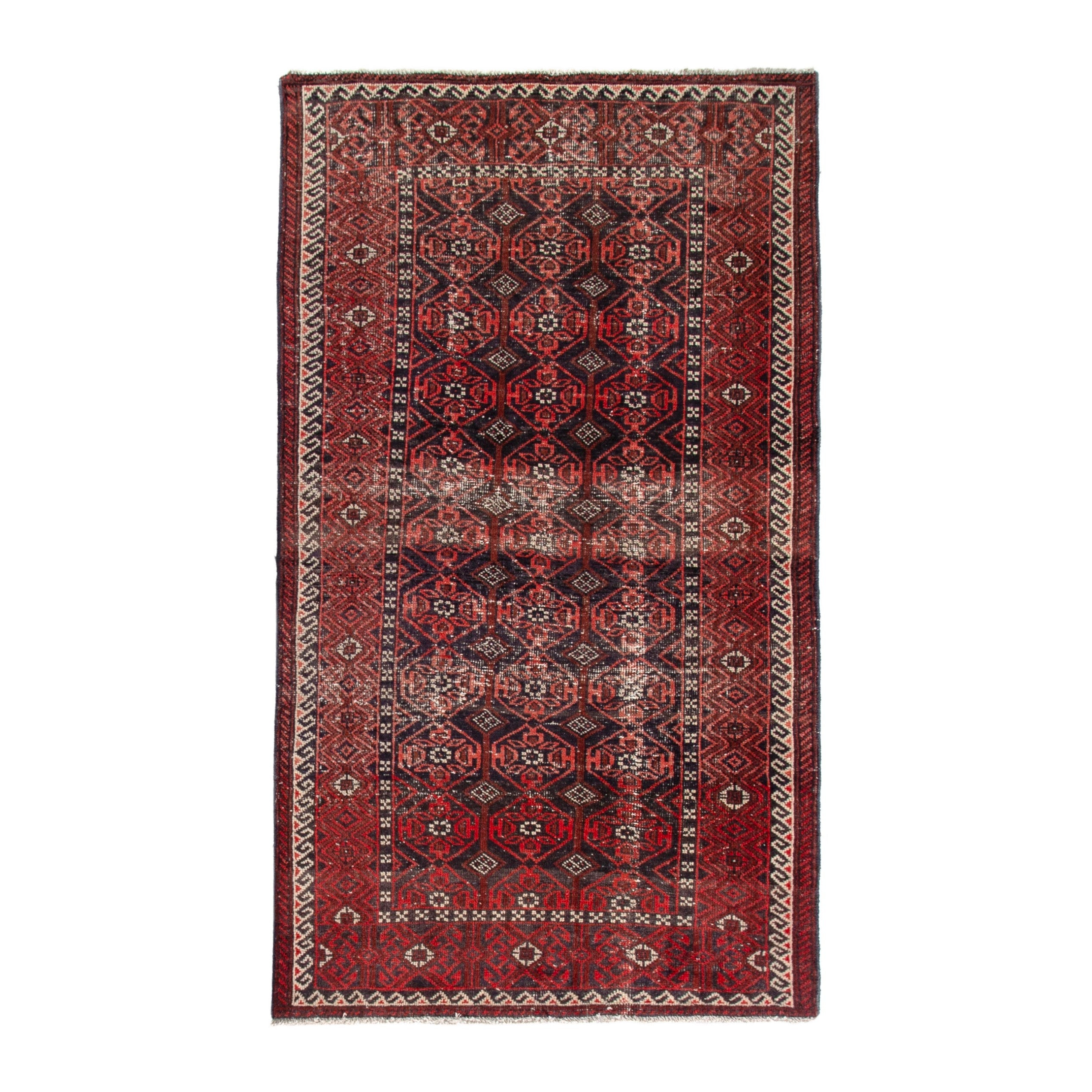 Persian Baluch area rug in deep red and burgundy, 4'1" x 7'2"