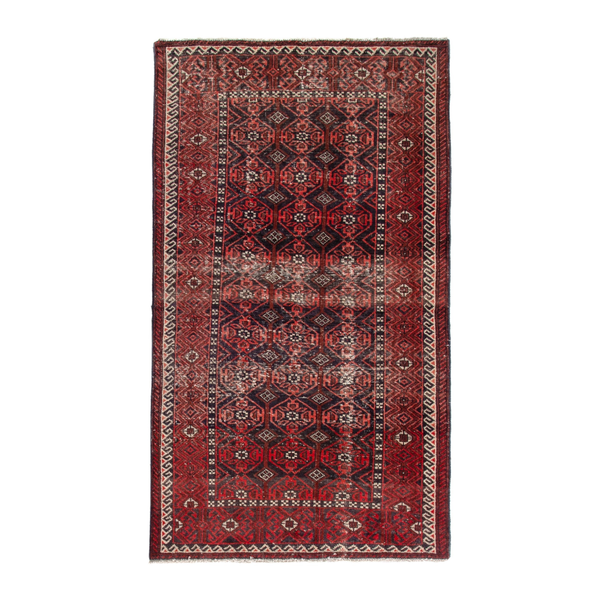 Persian Baluch area rug in deep red and burgundy, 4'1" x 7'2"