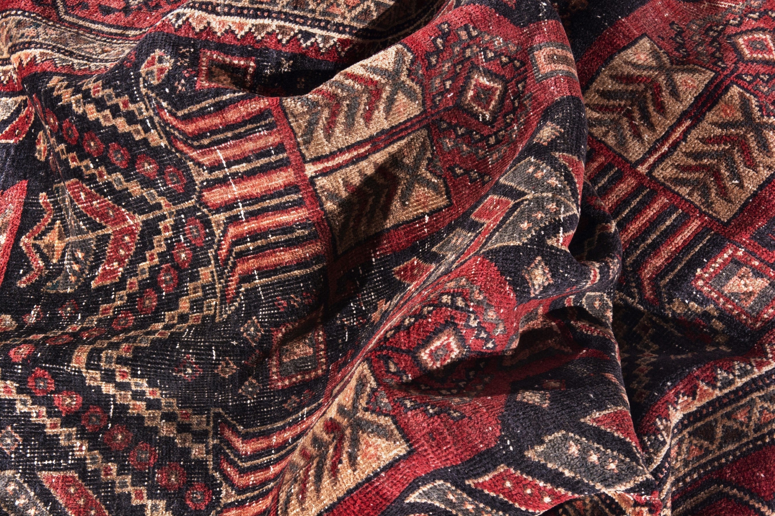 Persian Baluch area rug in deep red and burgundy, view 16 of 17