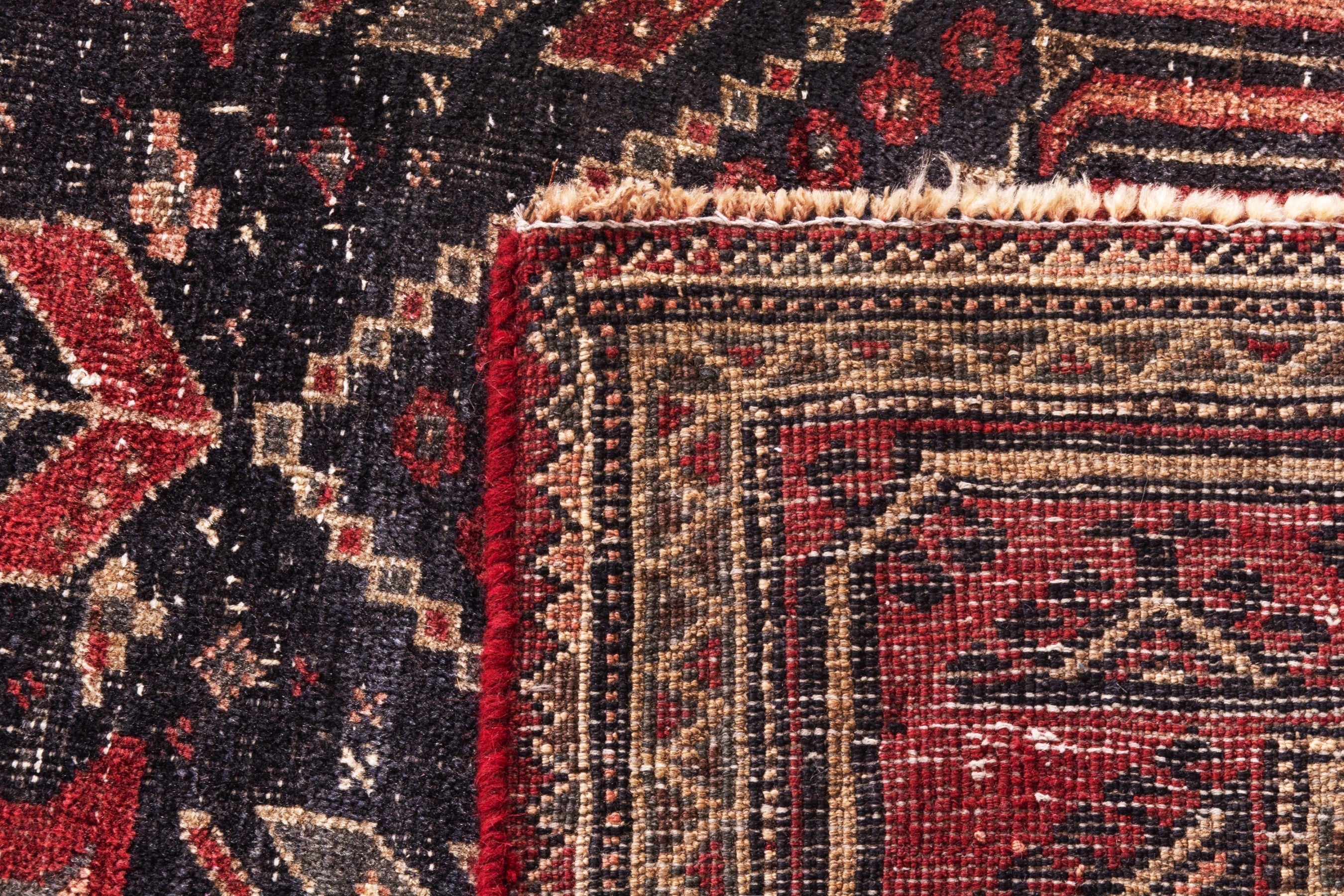 Persian Baluch area rug in deep red and burgundy, view 17 of 17