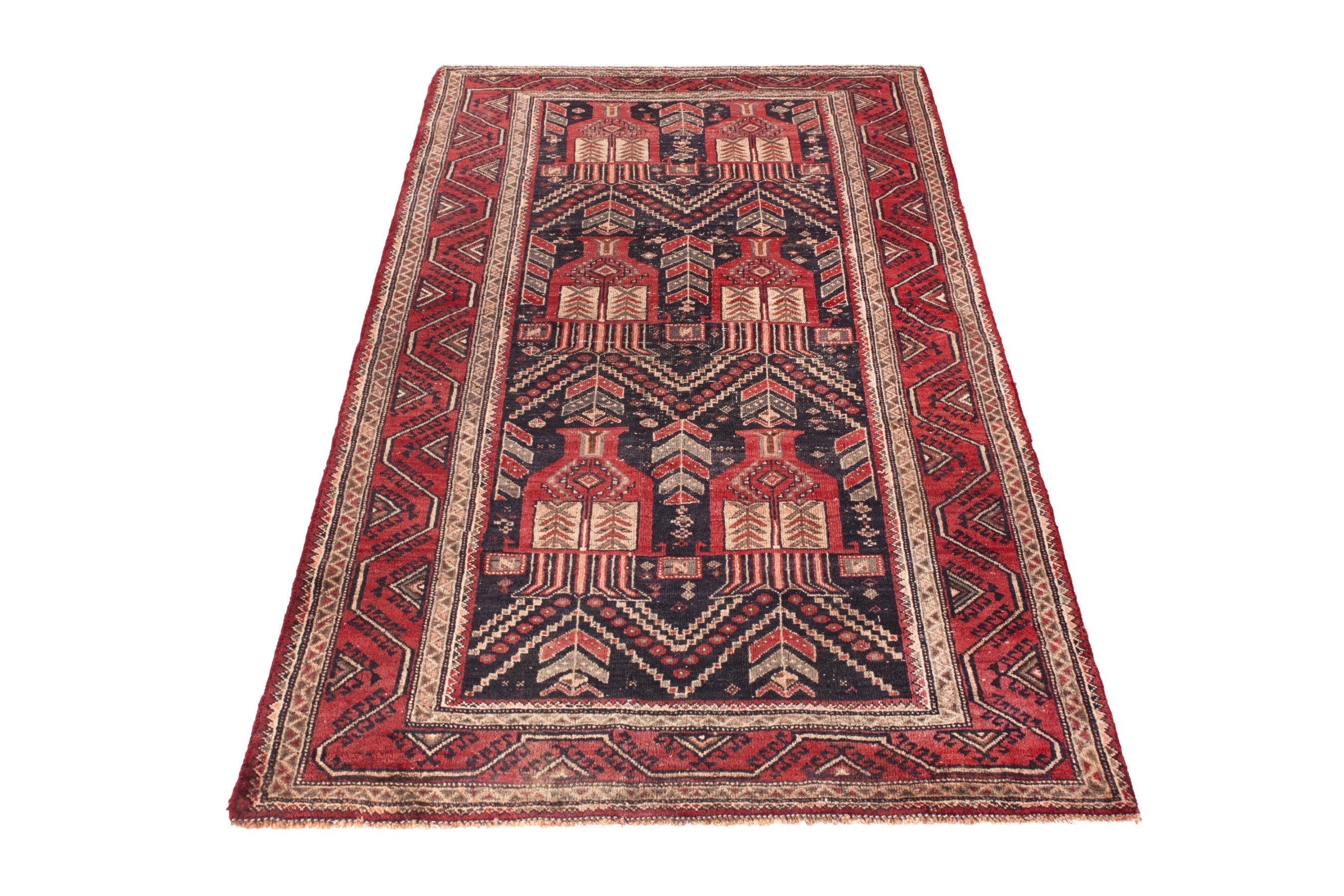 Persian Baluch area rug in deep red and burgundy, view 2 of 17