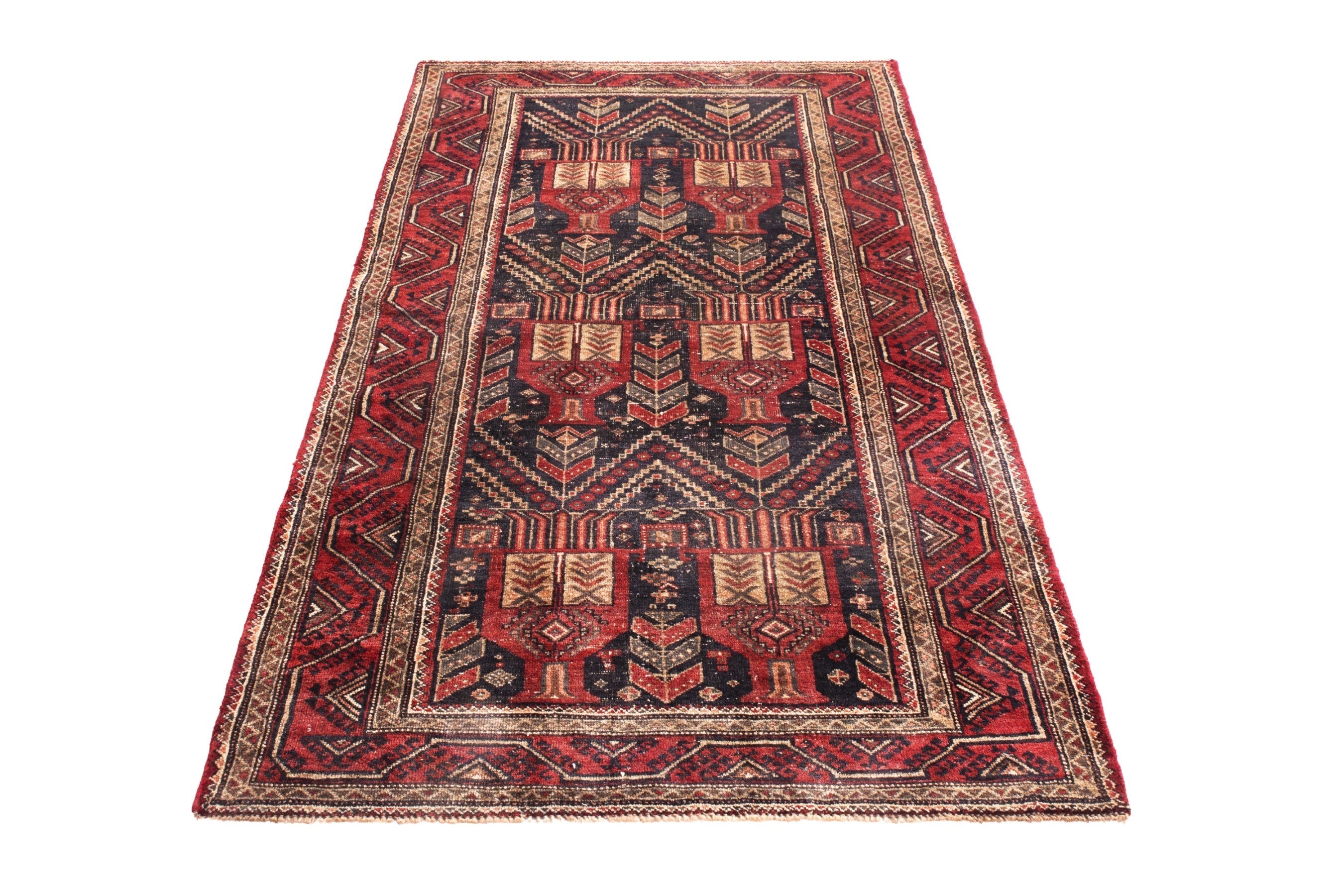 Persian Baluch area rug in deep red and burgundy, view 3 of 17